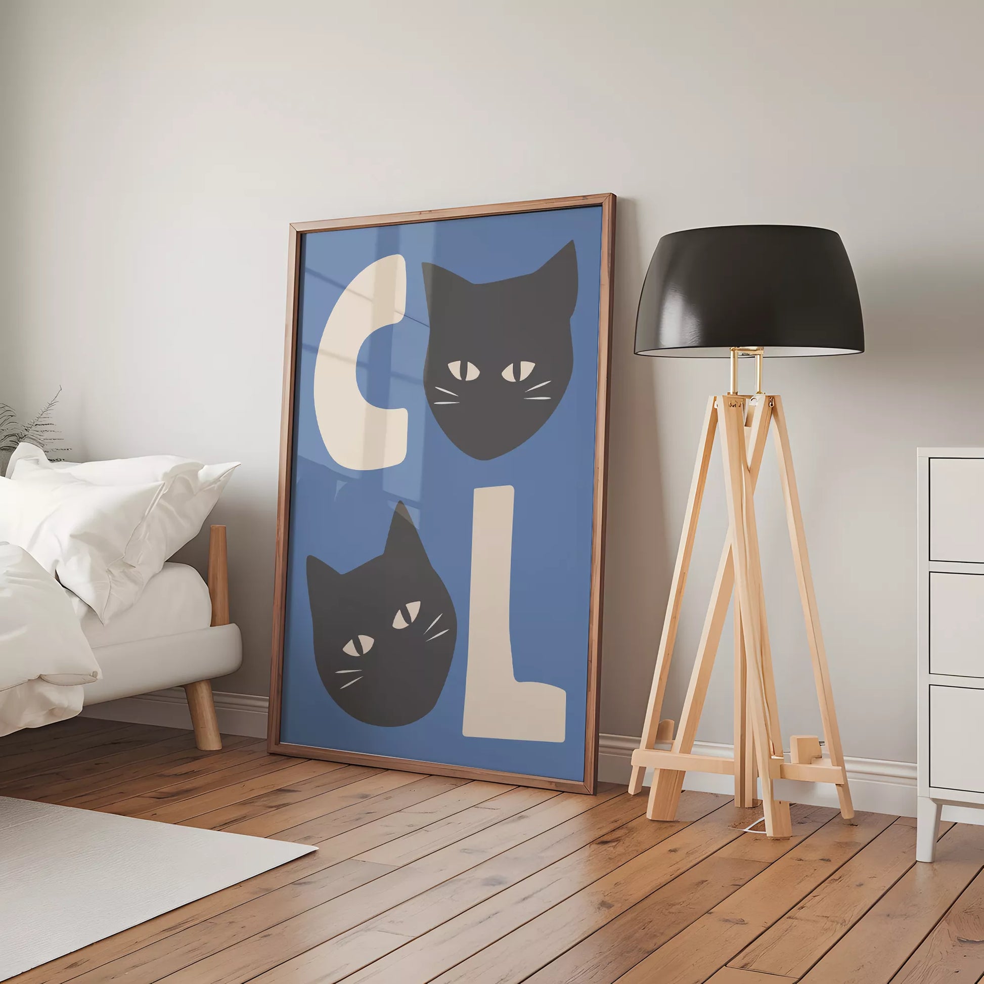 北欧モダンスタイルの猫デザインが特徴のアートポスター、壁掛け用インテリアに最適