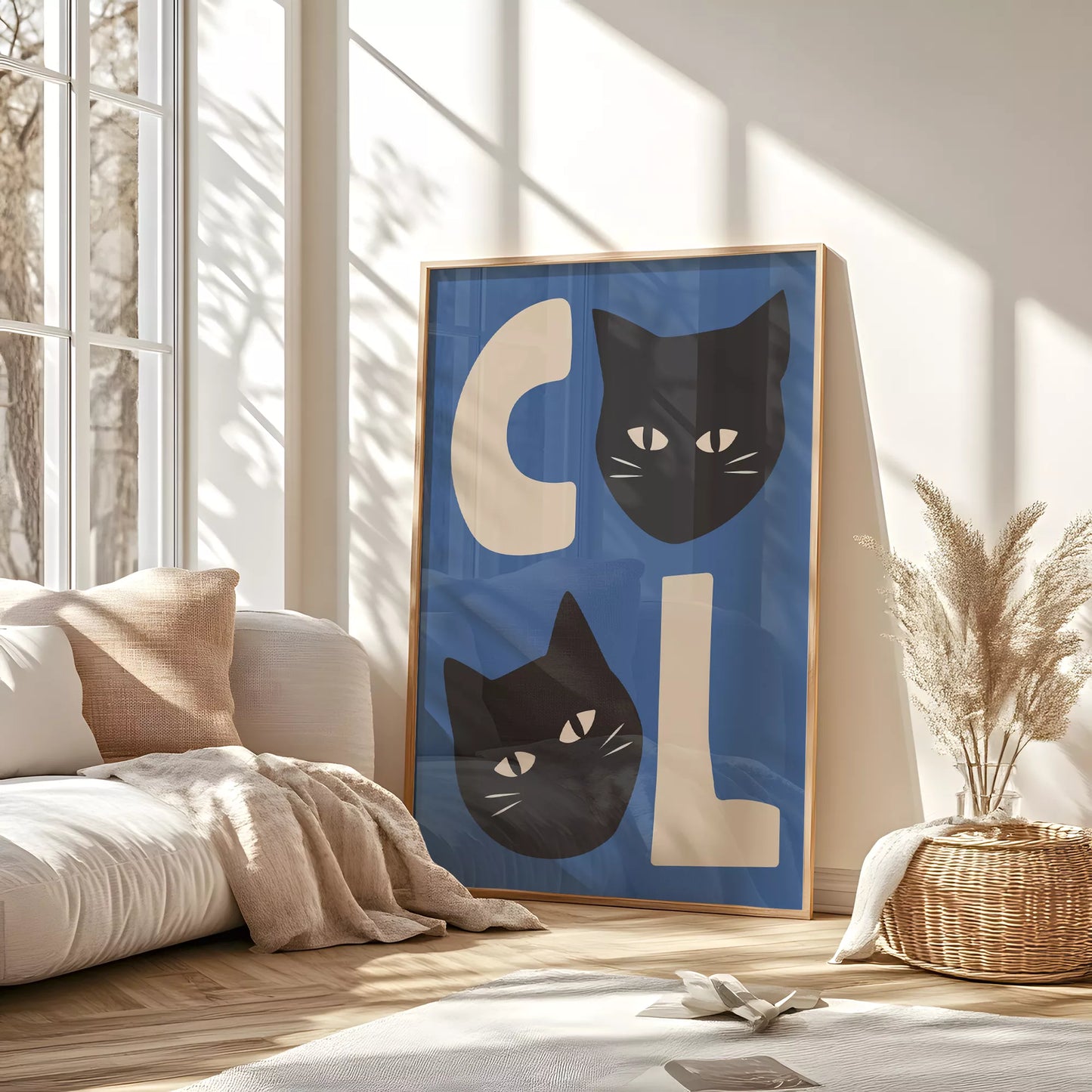 北欧モダンスタイルの猫デザインが特徴のアートポスター、壁掛け用インテリアに最適