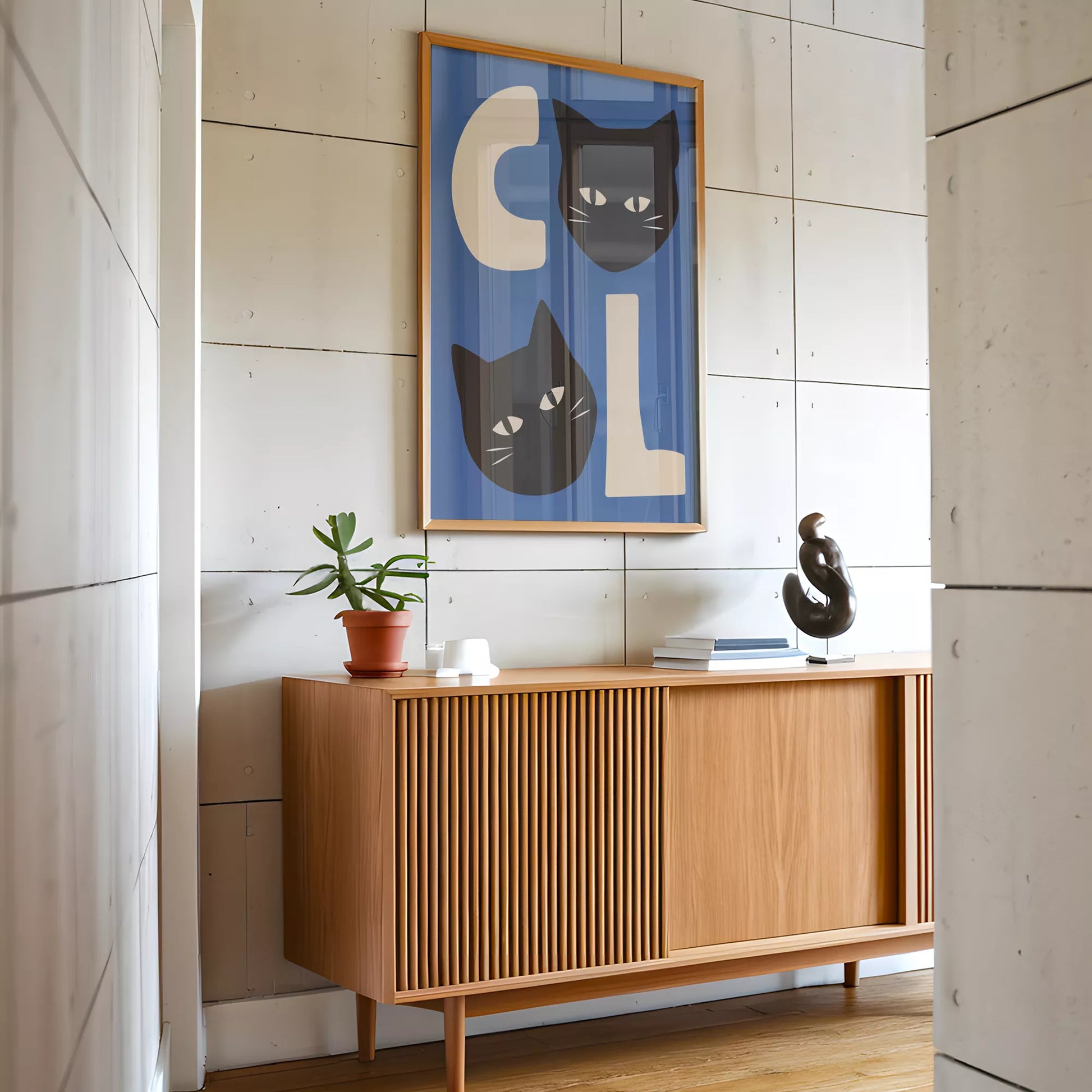 北欧モダンスタイルの猫デザインが特徴のアートポスター、壁掛け用インテリアに最適