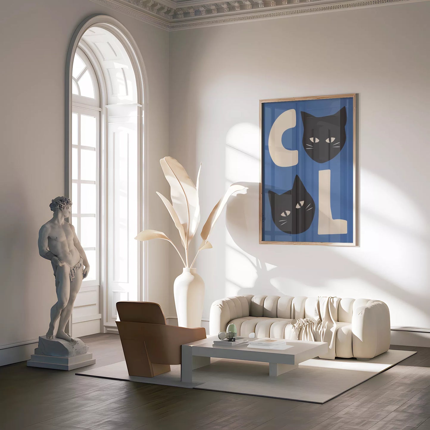 北欧モダンスタイルの猫デザインが特徴のアートポスター、壁掛け用インテリアに最適