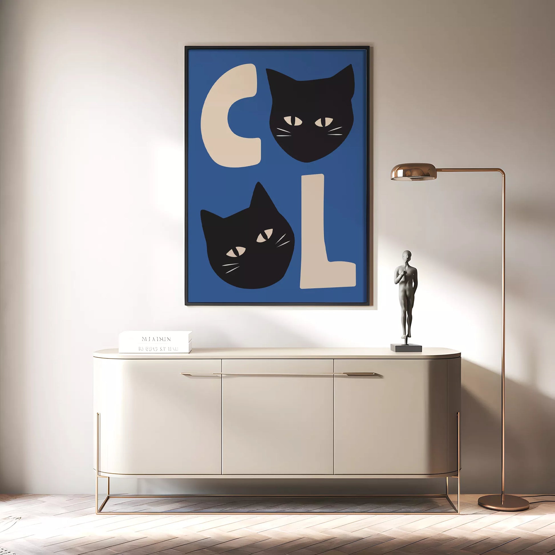 北欧モダンスタイルの猫デザインが特徴のアートポスター、壁掛け用インテリアに最適