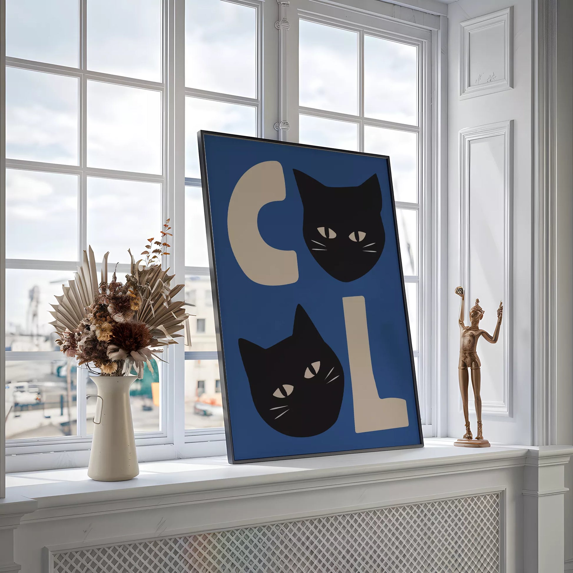 北欧モダンスタイルの猫デザインが特徴のアートポスター、壁掛け用インテリアに最適