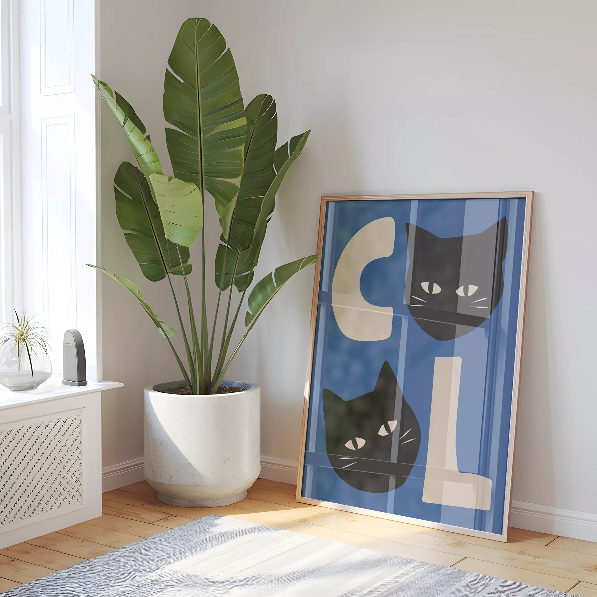 北欧モダンスタイルの猫デザインが特徴のアートポスター、壁掛け用インテリアに最適