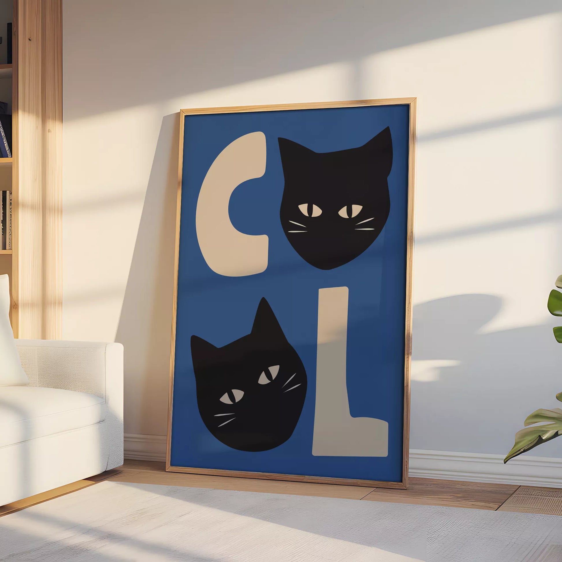 北欧モダンスタイルの猫デザインが特徴のアートポスター、壁掛け用インテリアに最適