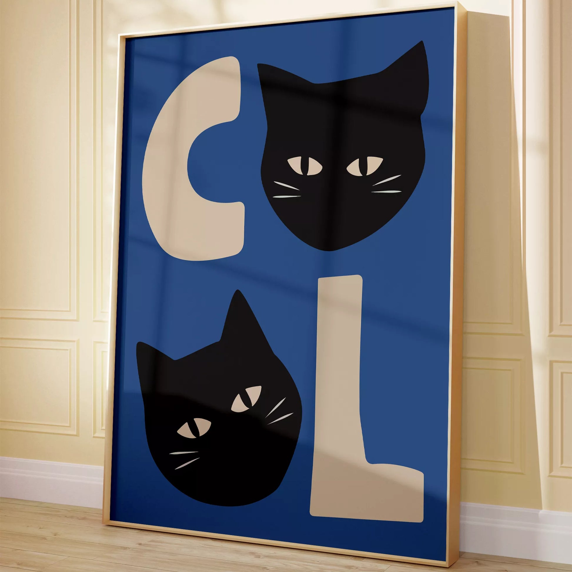 北欧モダンスタイルの猫デザインが特徴のアートポスター、壁掛け用インテリアに最適