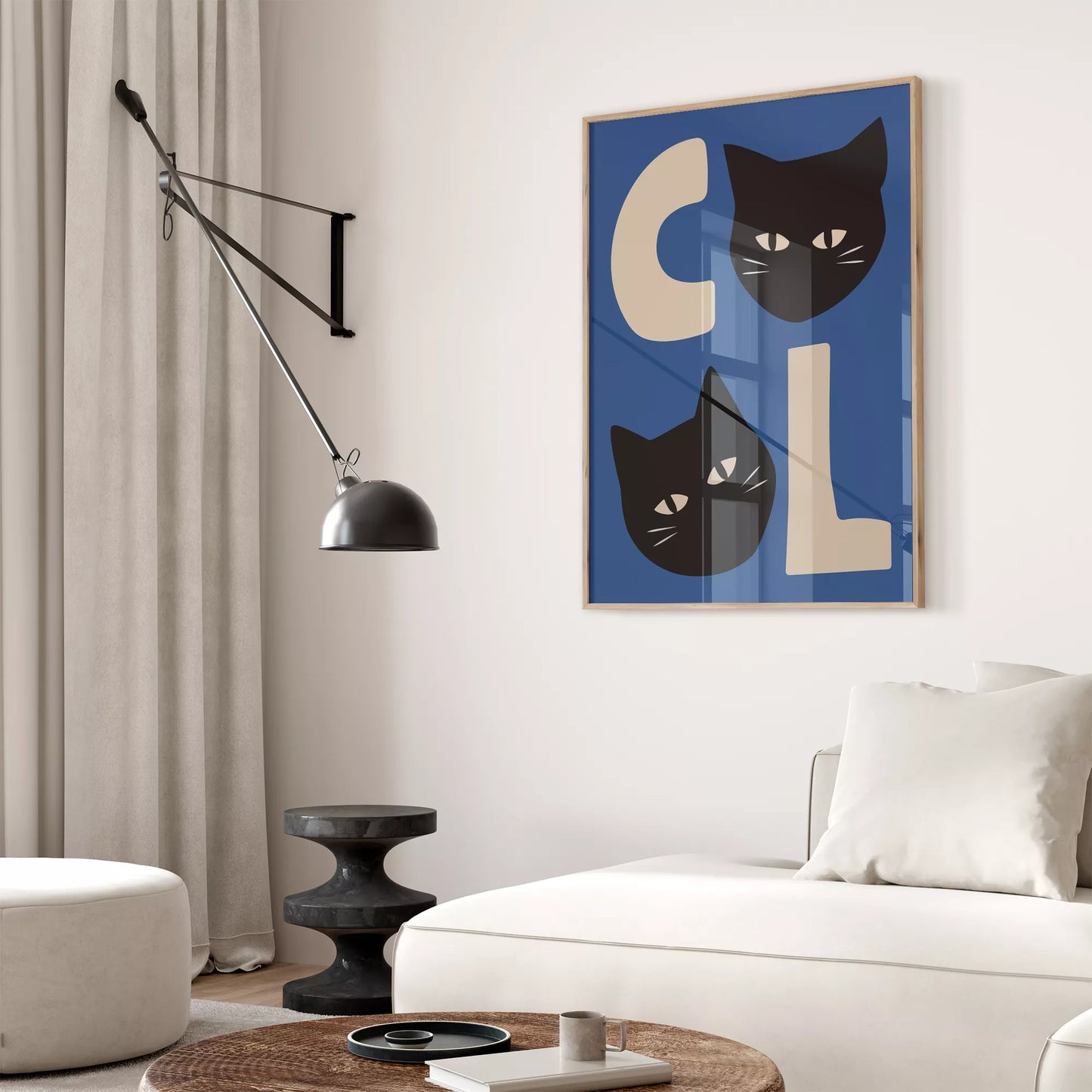 北欧モダンスタイルの猫デザインが特徴のアートポスター、壁掛け用インテリアに最適