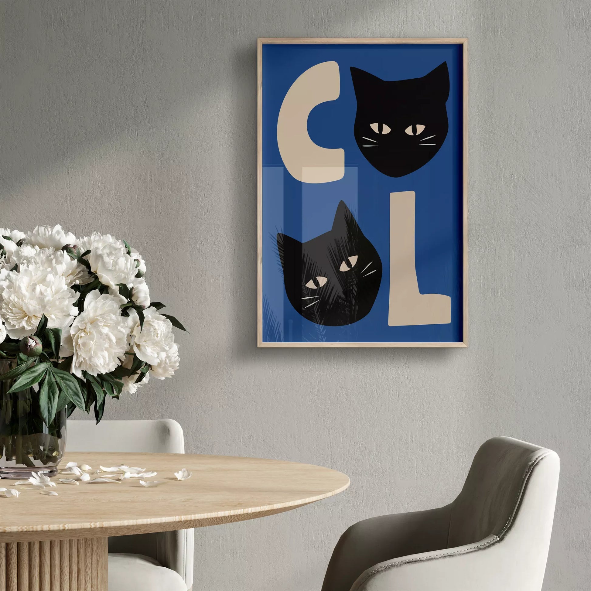 北欧モダンスタイルの猫デザインが特徴のアートポスター、壁掛け用インテリアに最適
