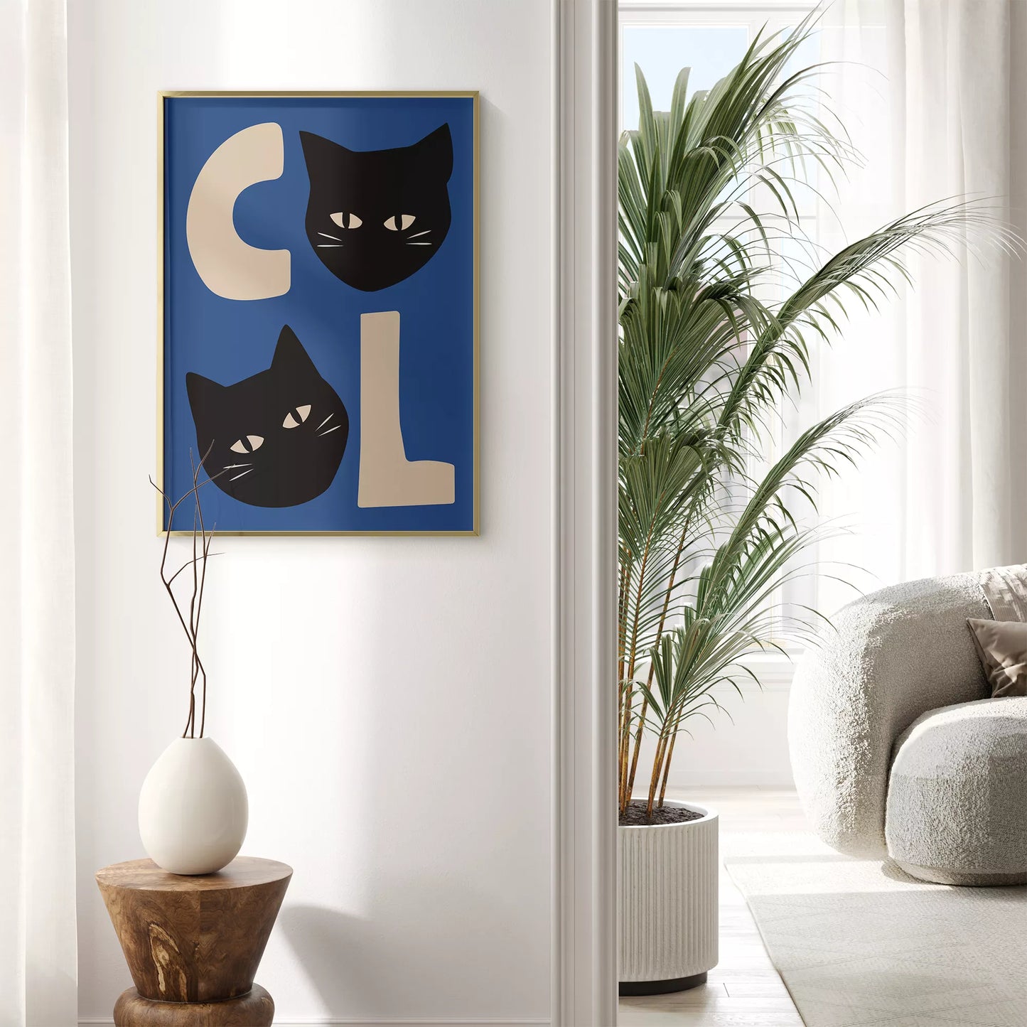 北欧モダンスタイルの猫デザインが特徴のアートポスター、壁掛け用インテリアに最適