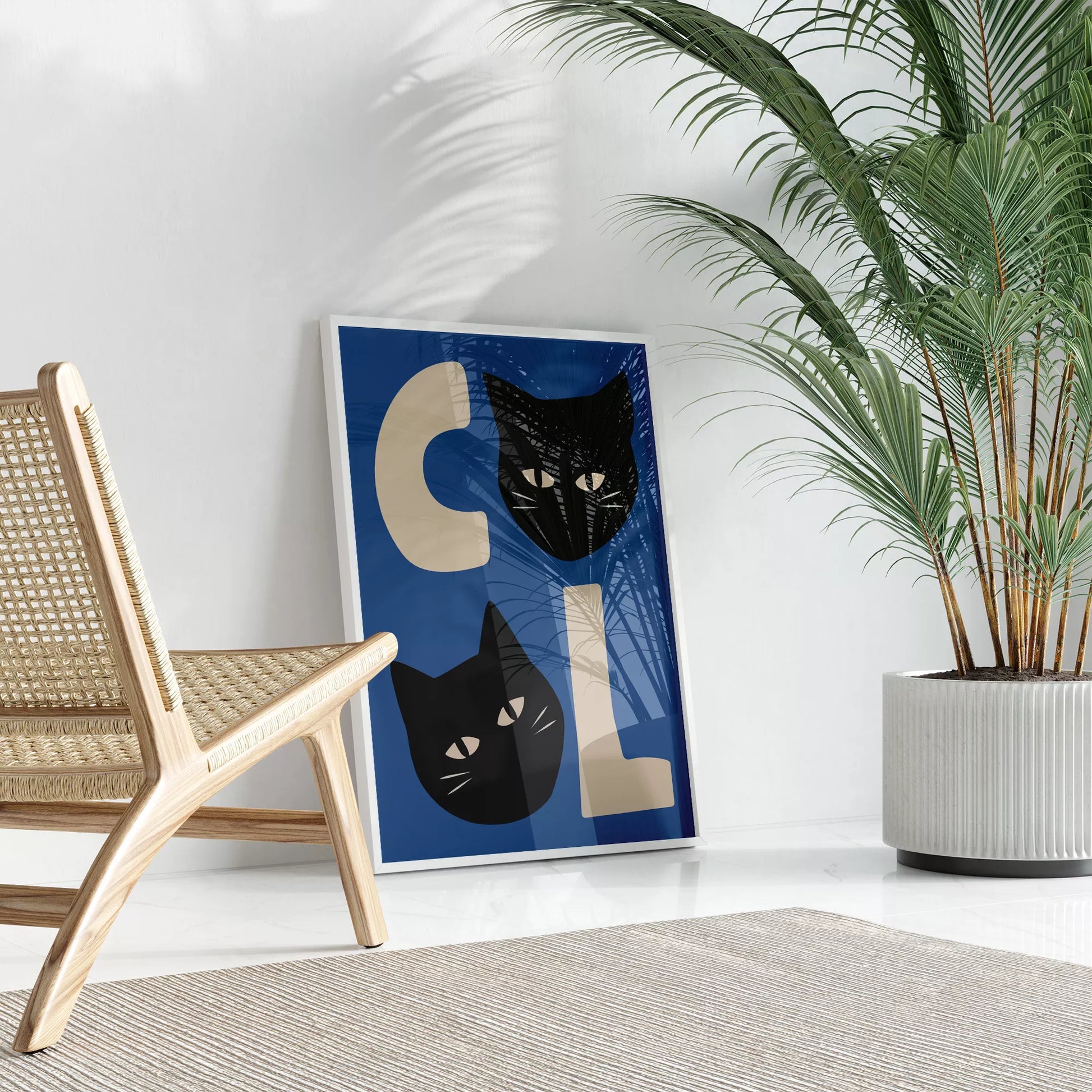 北欧モダンスタイルの猫デザインが特徴のアートポスター、壁掛け用インテリアに最適