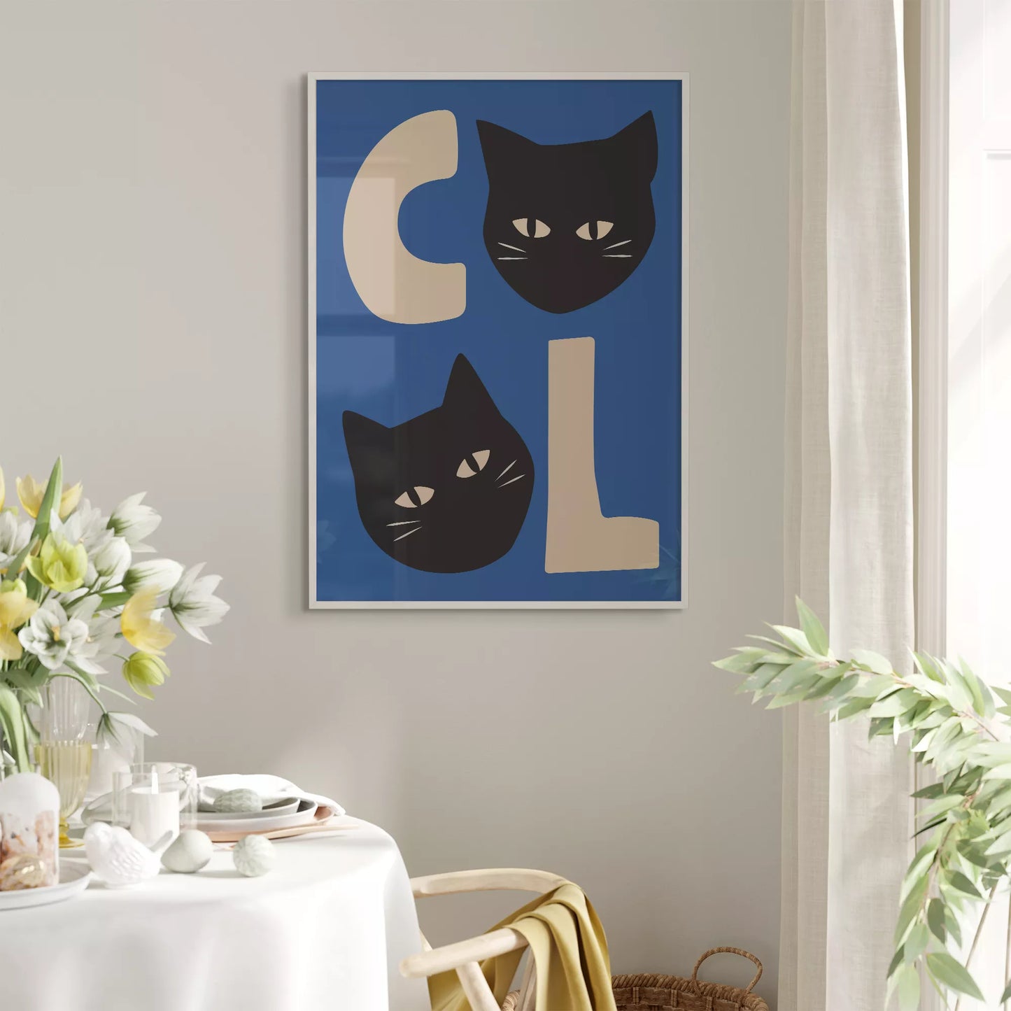 北欧モダンスタイルの猫デザインが特徴のアートポスター、壁掛け用インテリアに最適