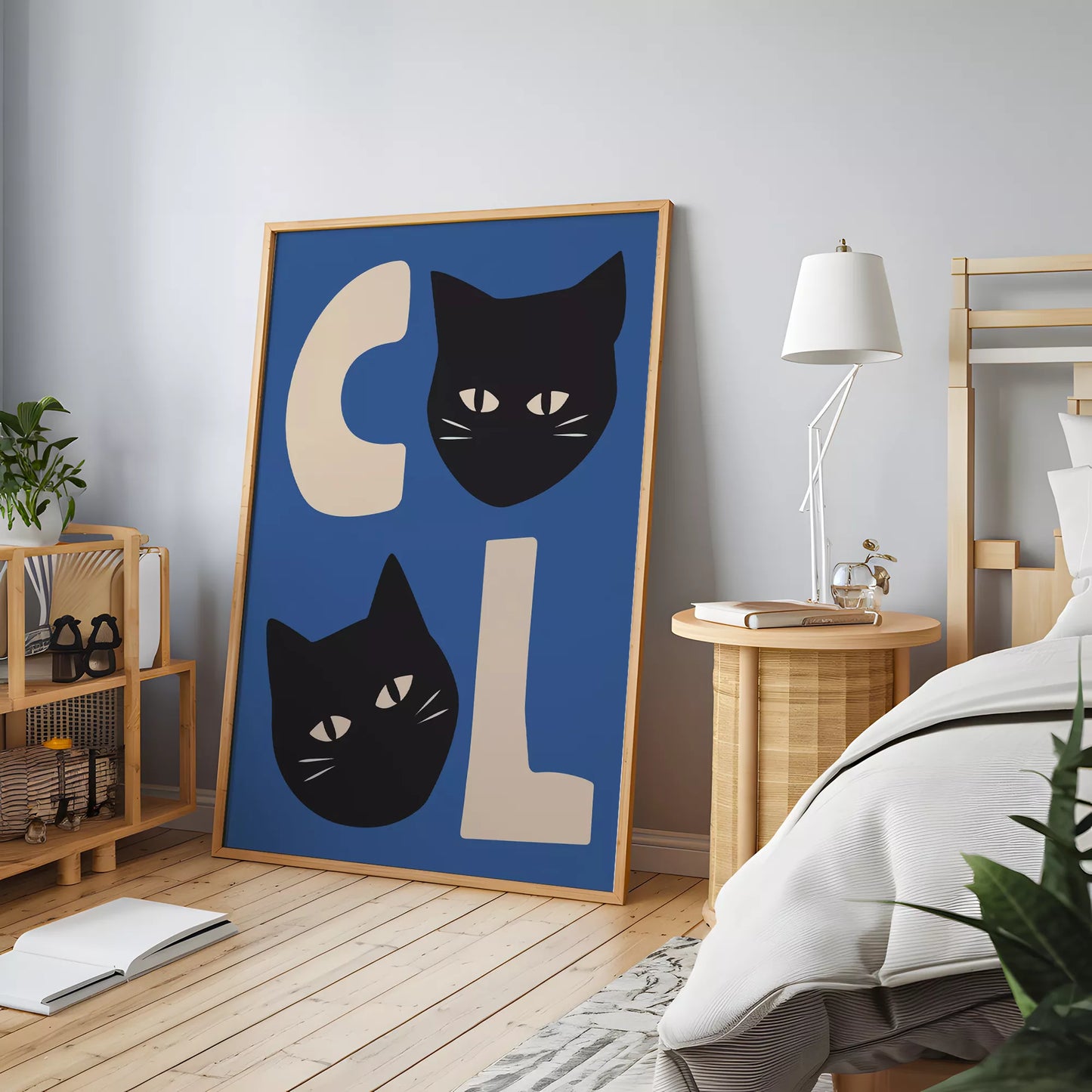 北欧モダンスタイルの猫デザインが特徴のアートポスター、壁掛け用インテリアに最適