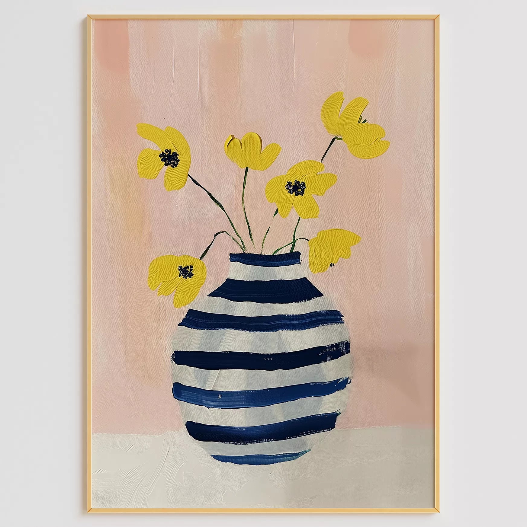 北欧モダンなストライプ花瓶と黄色い花のアートポスター
