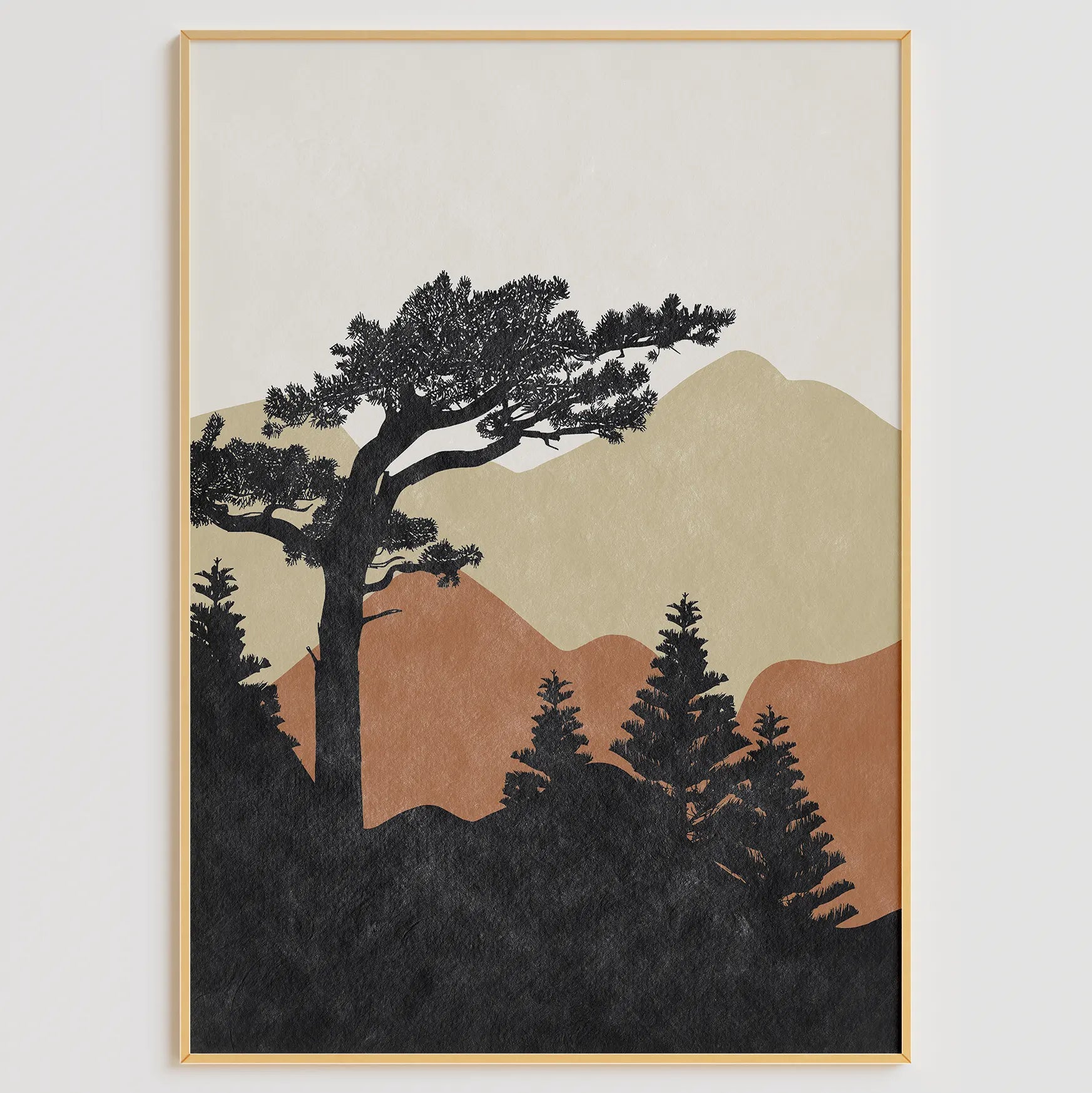 松と山と太陽を描いたミニマル北欧アートポスター3枚セット