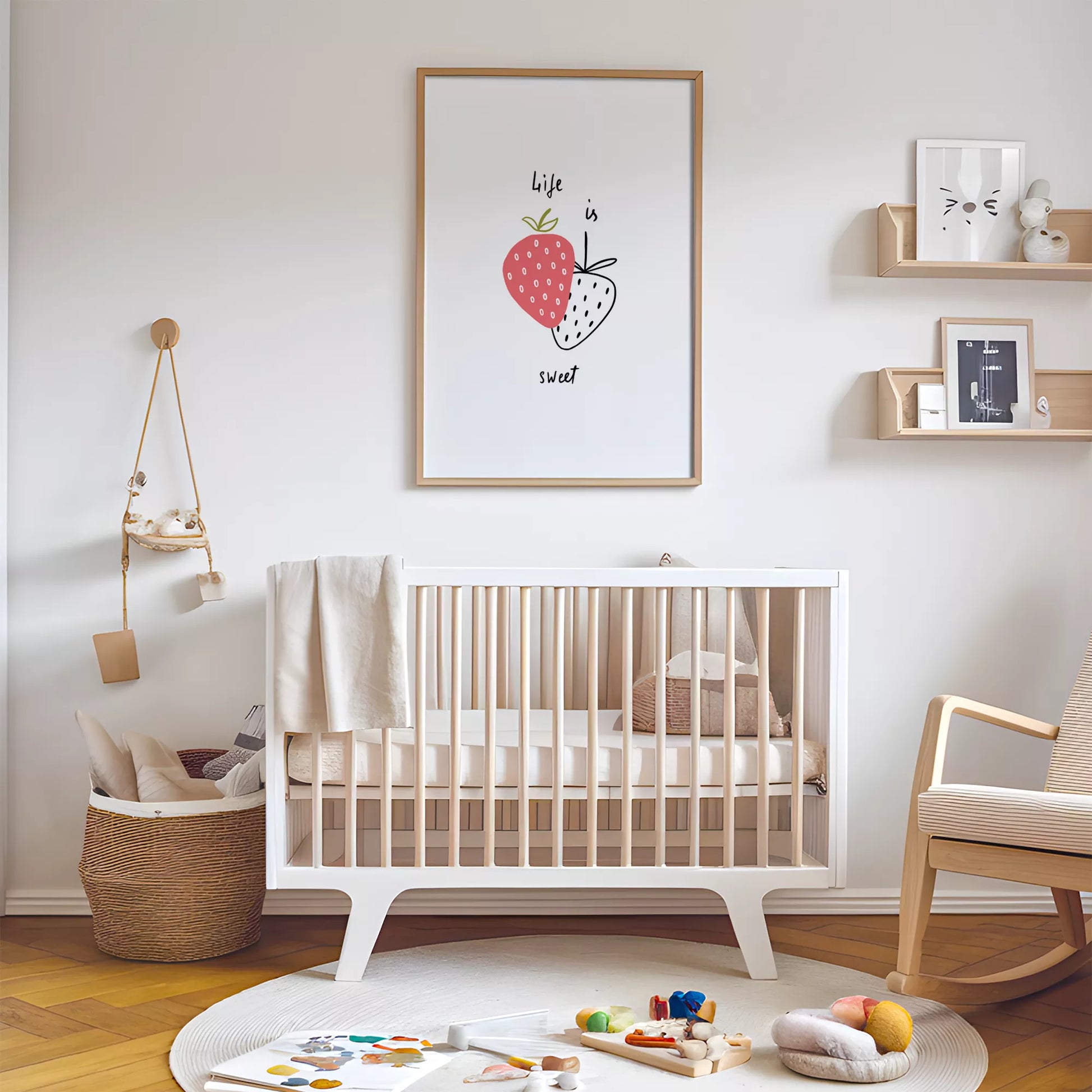 北欧モダンストロベリーデザインのアートポスター 壁掛け装飾