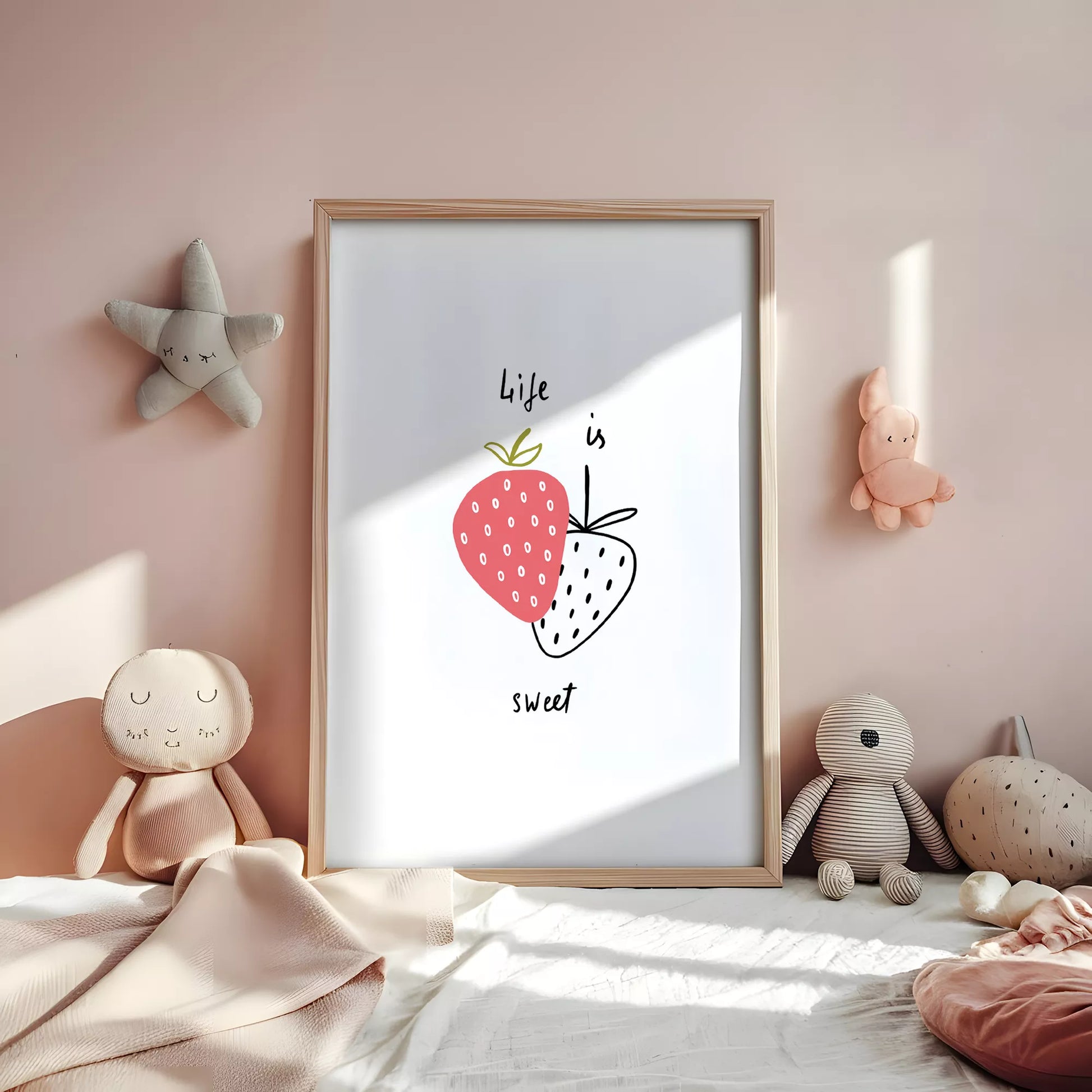 北欧モダンストロベリーデザインのアートポスター 壁掛け装飾