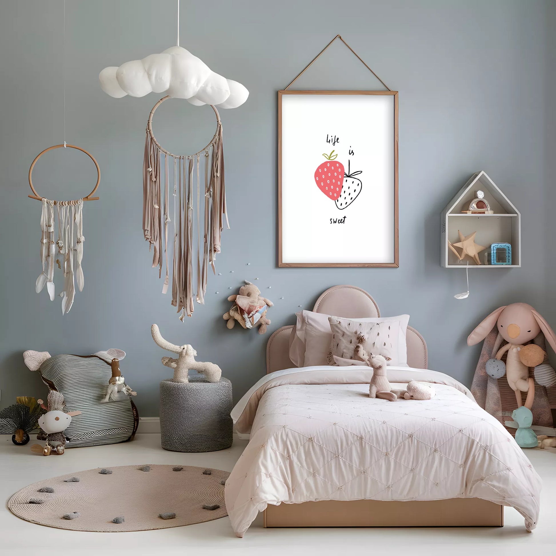 北欧モダンストロベリーデザインのアートポスター 壁掛け装飾