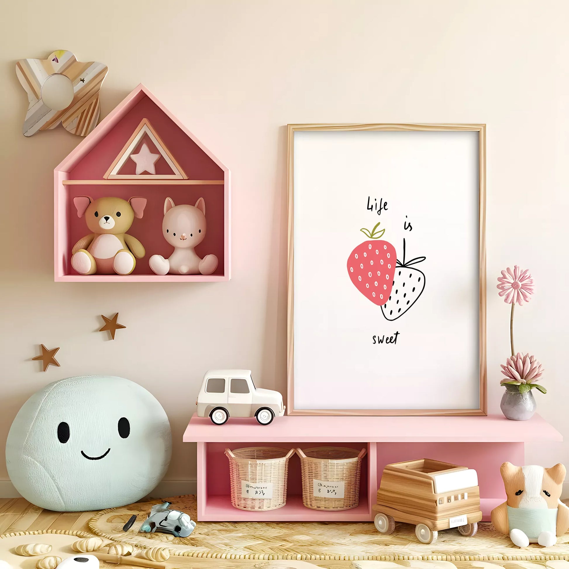 北欧モダンストロベリーデザインのアートポスター 壁掛け装飾