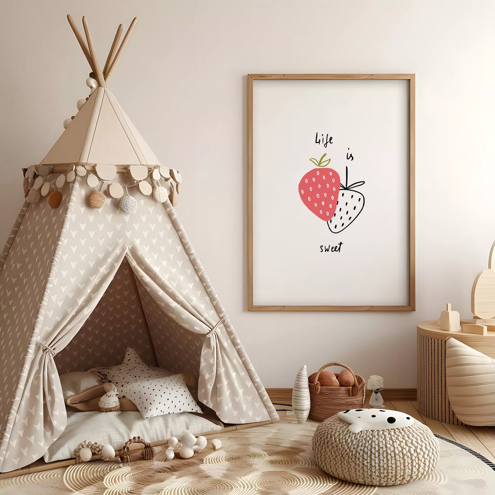 北欧モダンストロベリーデザインのアートポスター 壁掛け装飾