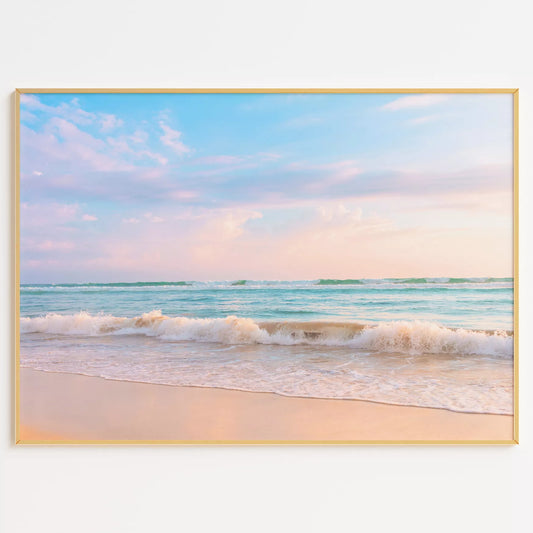 ピンクとブルーのグラデーションが美しい海の風景アートポスター