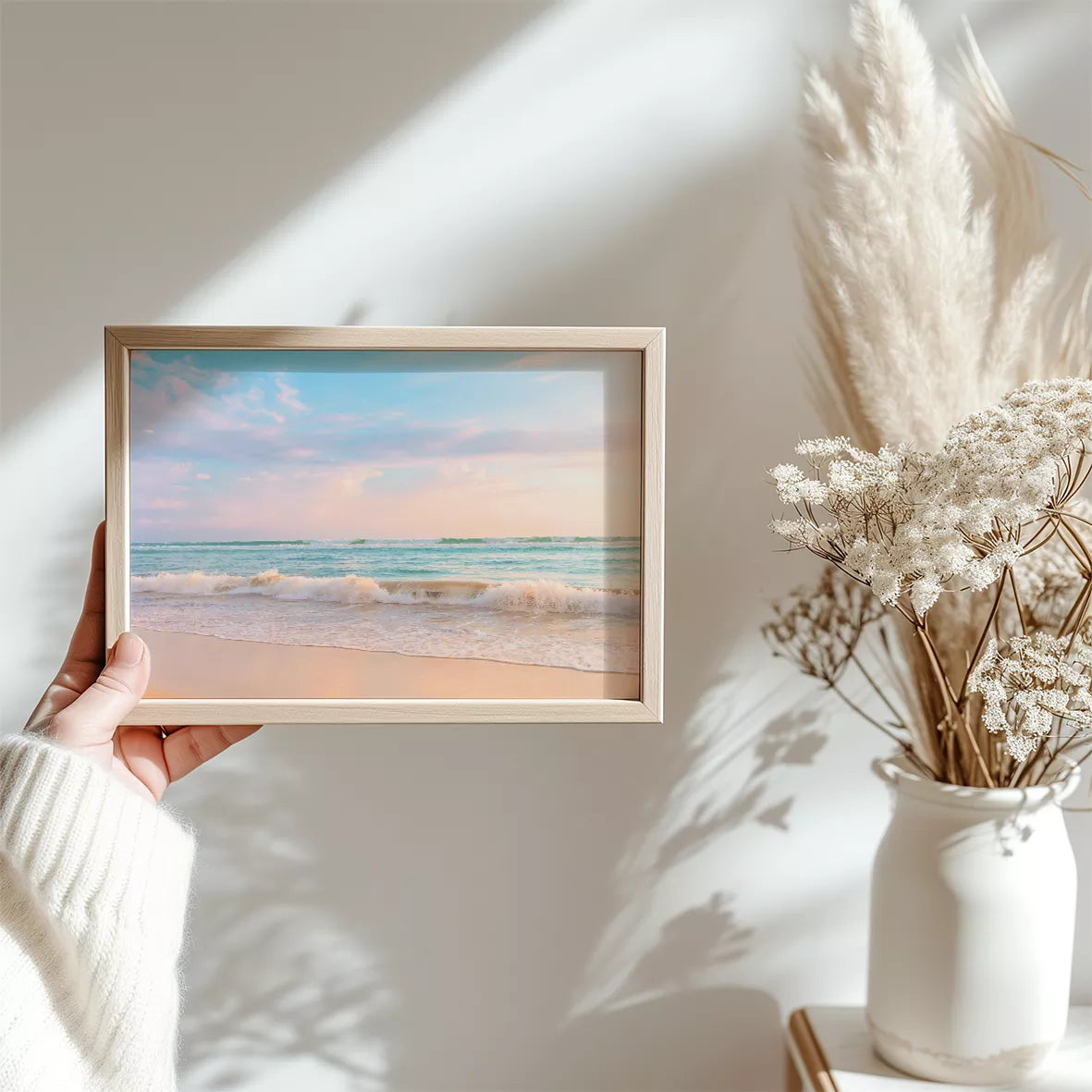 ピンクとブルーのグラデーションが美しい海の風景アートポスター