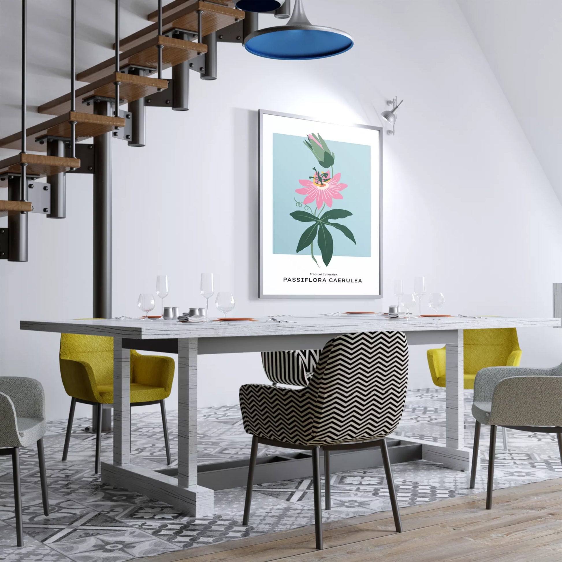 トケイソウのボタニカルアートポスター 北欧デザイン シンプルモダン