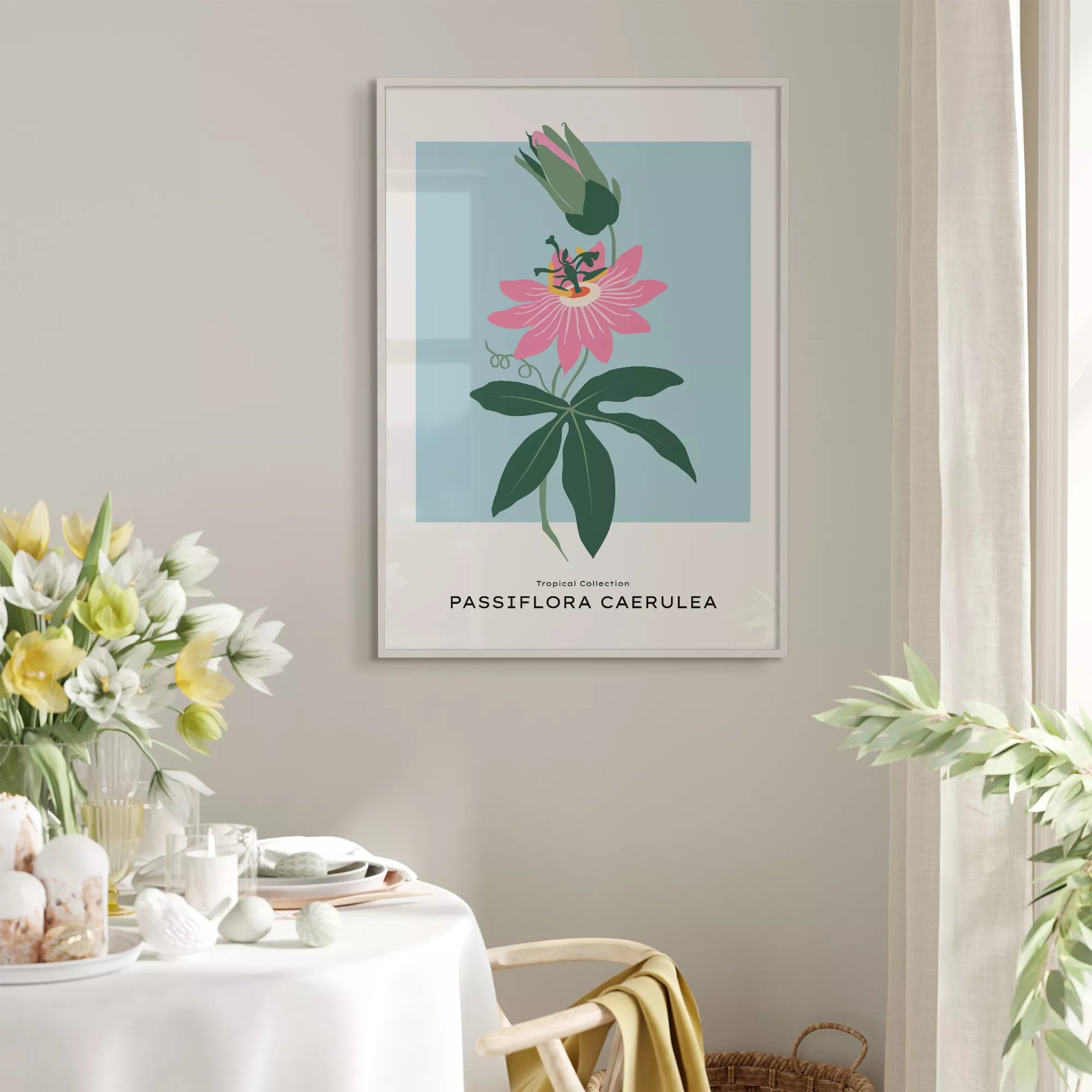 トケイソウのボタニカルアートポスター 北欧デザイン シンプルモダン