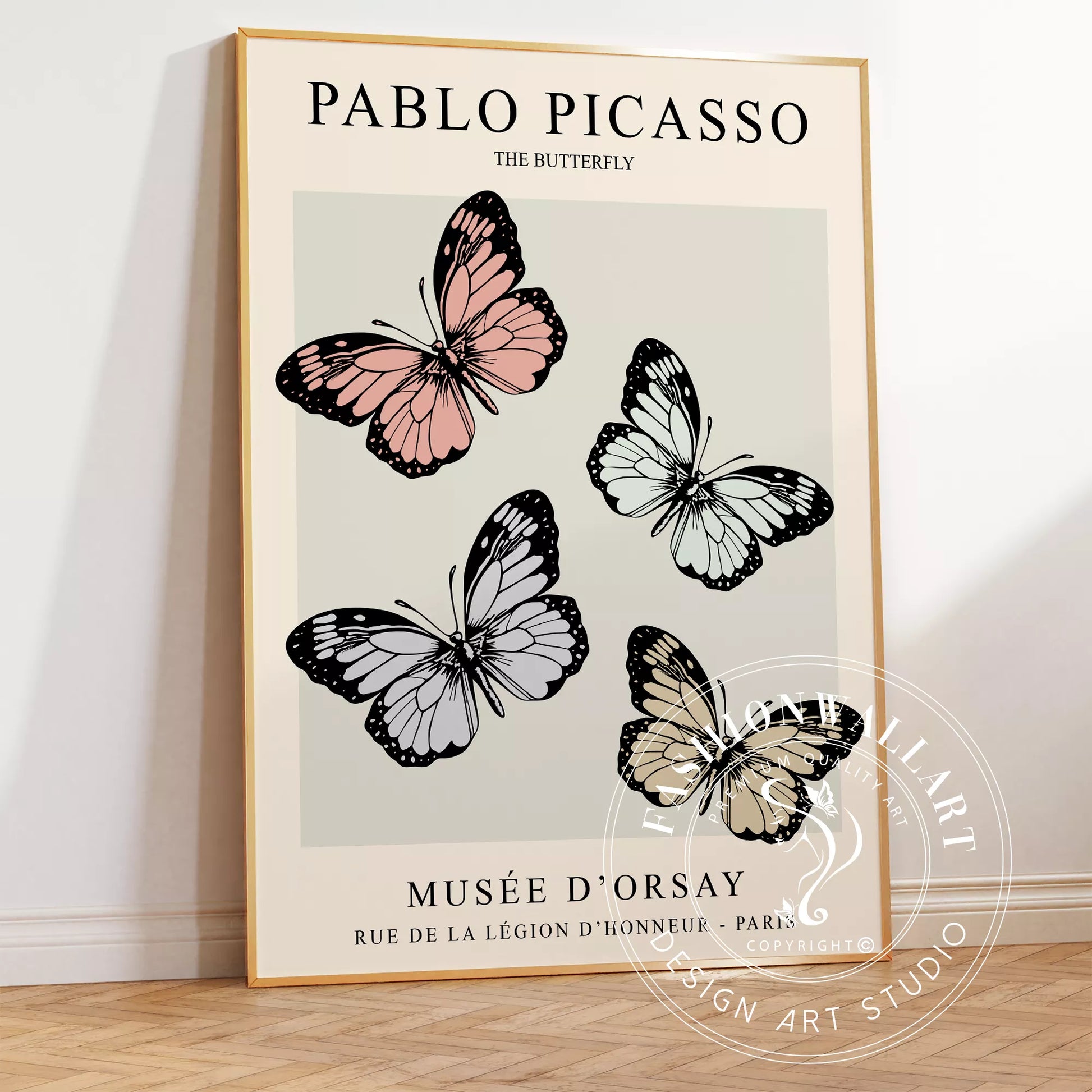 ピカソの蝶々アート4匹 パステルカラー モダンデザイン