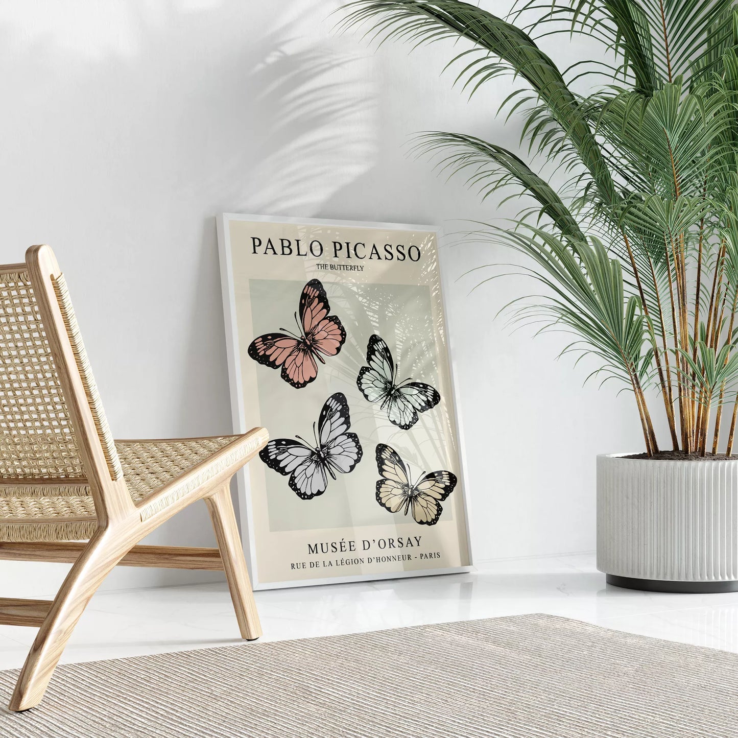 ピカソの蝶々アート4匹 パステルカラー モダンデザイン