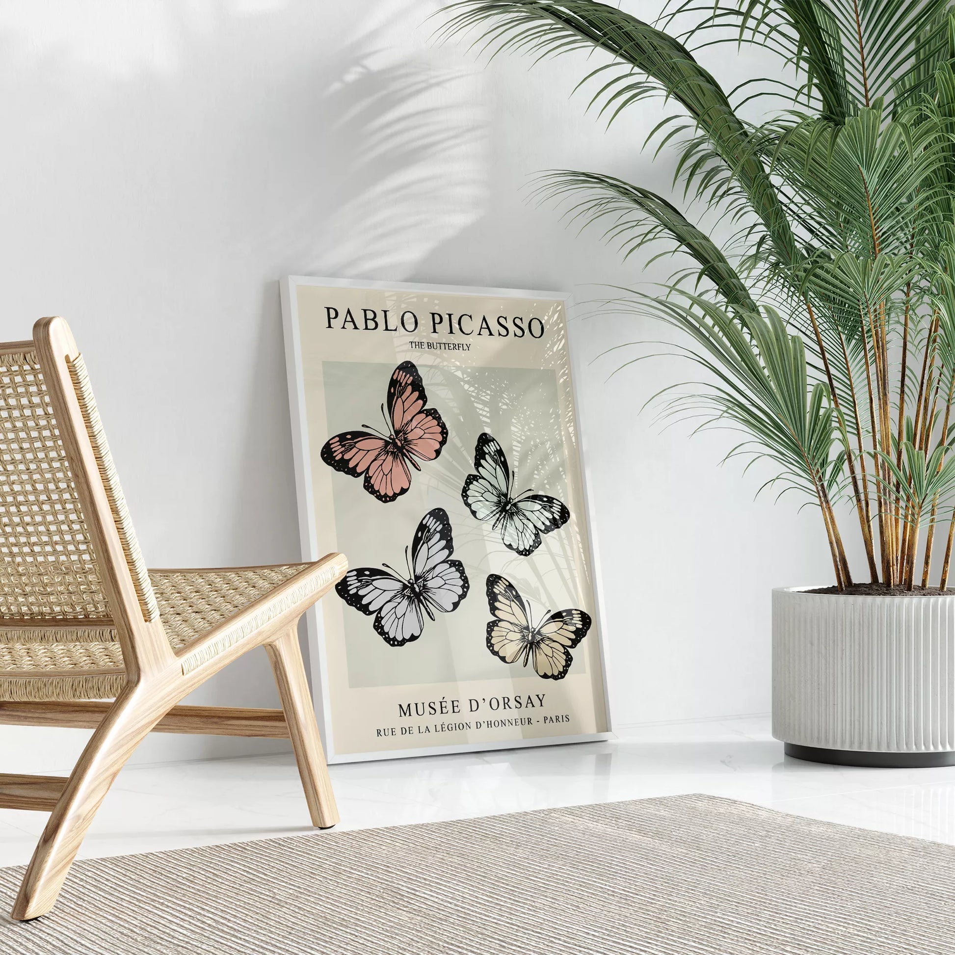 ピカソの蝶々アート4匹 パステルカラー モダンデザイン