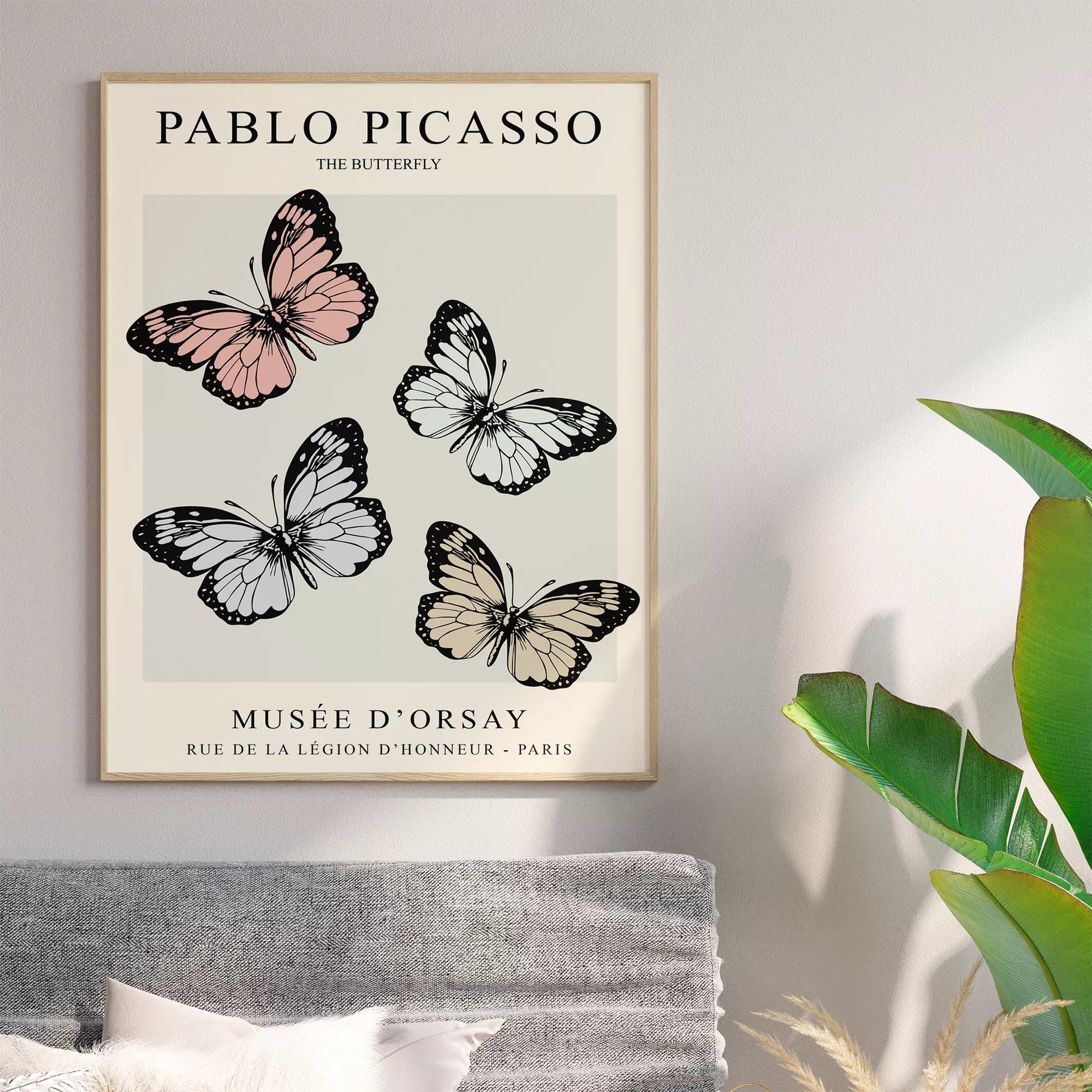 ピカソの蝶々アート4匹 パステルカラー モダンデザイン