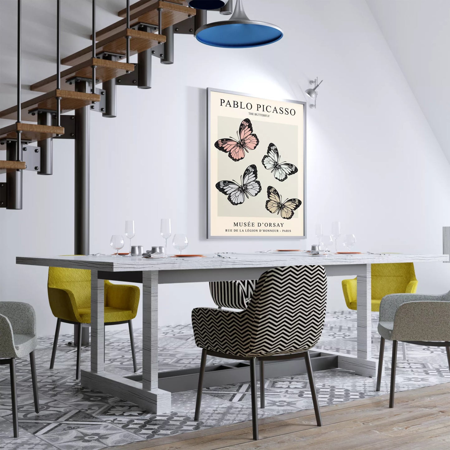 ピカソの蝶々アート4匹 パステルカラー モダンデザイン