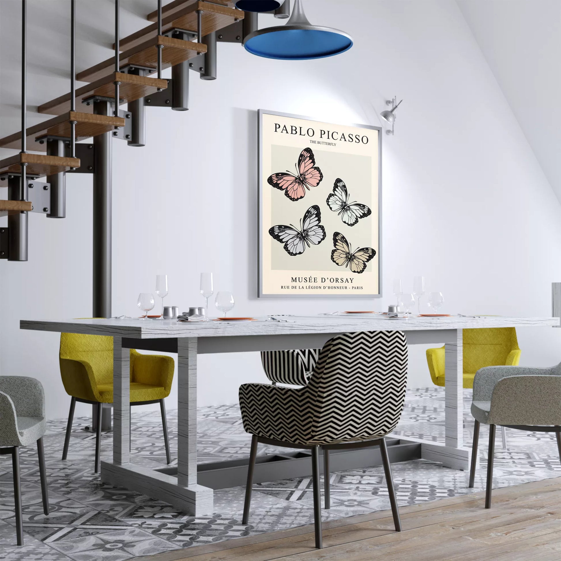 ピカソの蝶々アート4匹 パステルカラー モダンデザイン