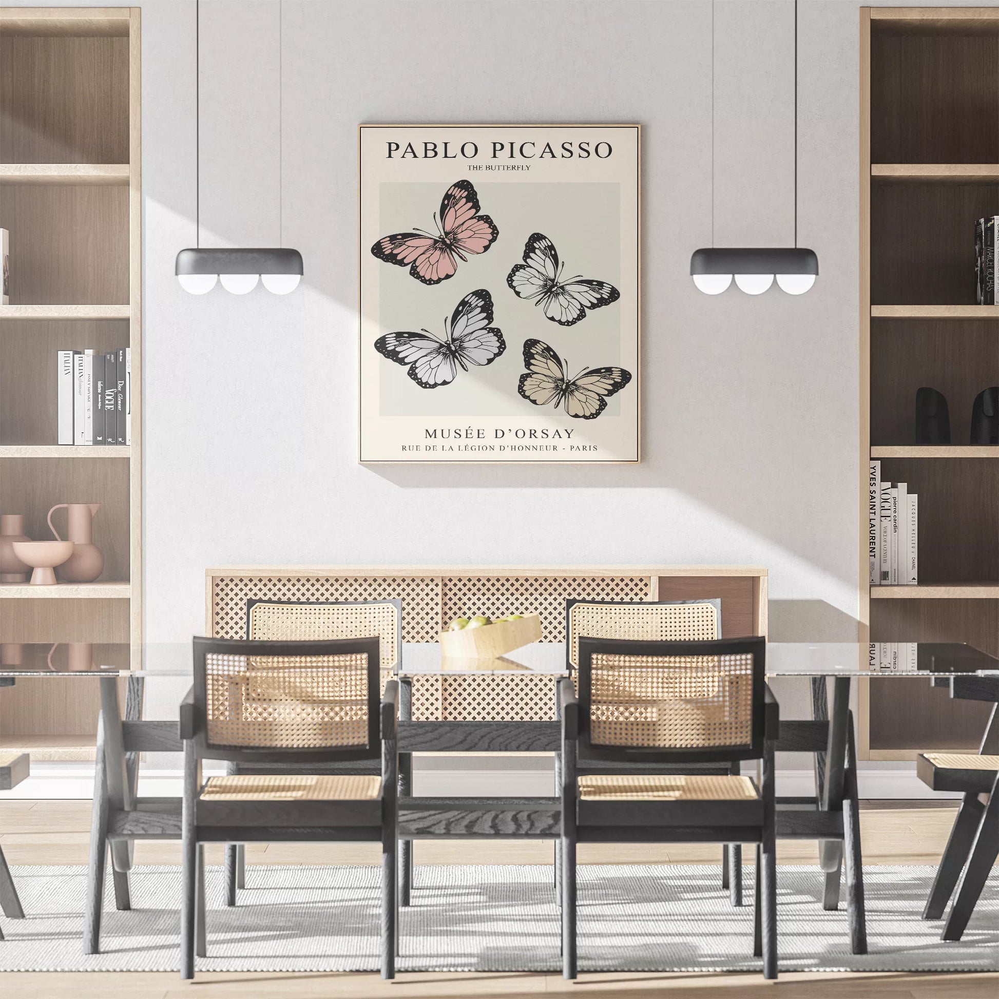ピカソの蝶々アート4匹 パステルカラー モダンデザイン