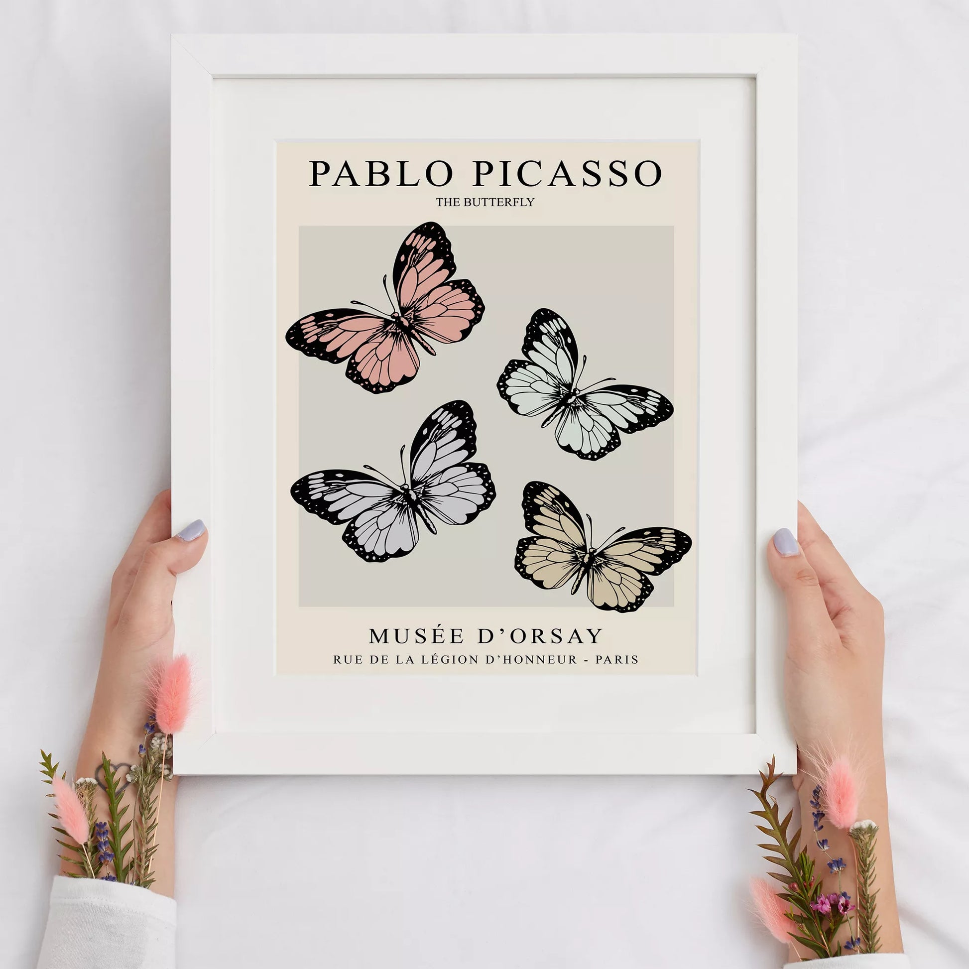 ピカソの蝶々アート4匹 パステルカラー モダンデザイン