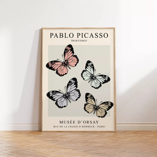 ピカソの蝶々アート4匹 パステルカラー モダンデザイン