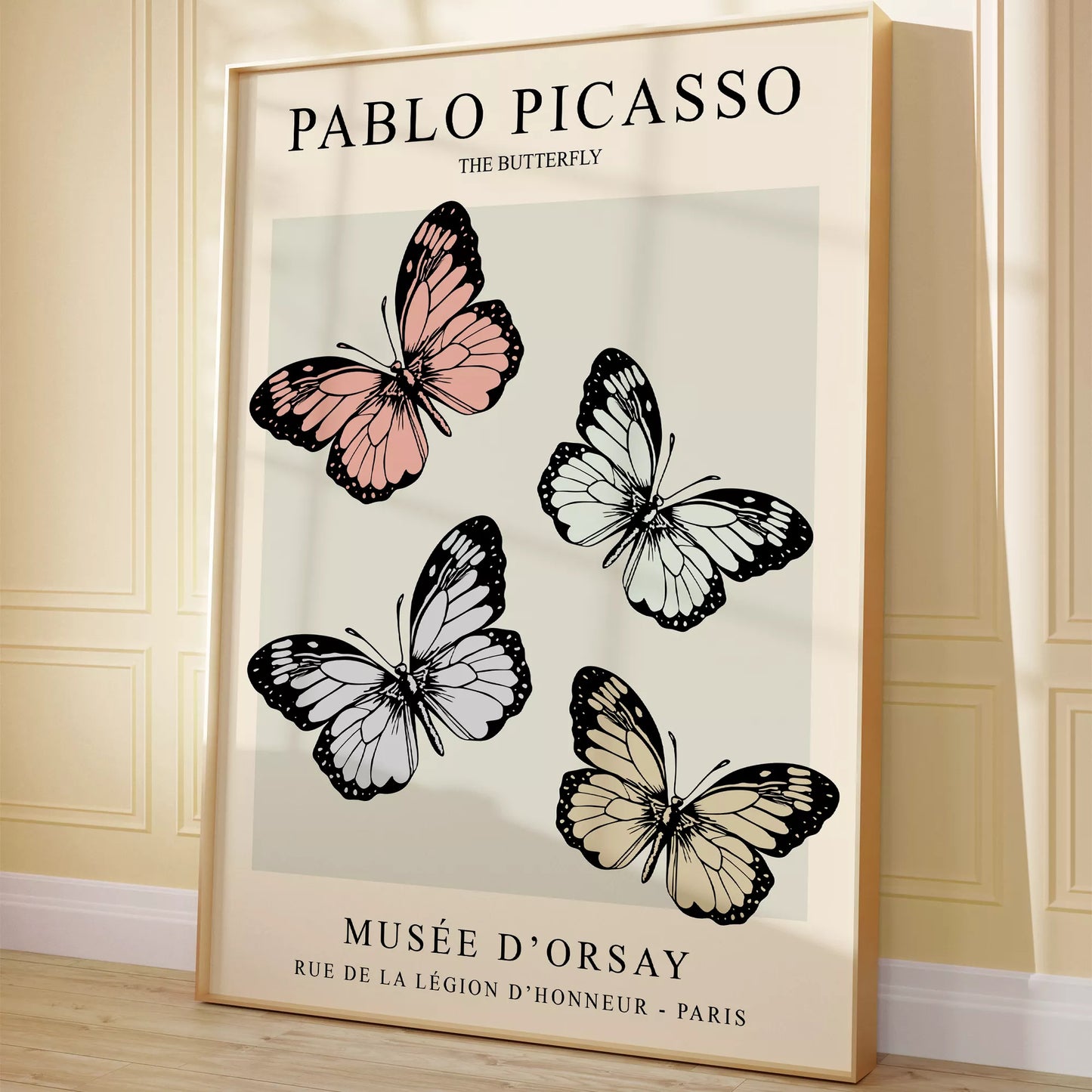 ピカソの蝶々アート4匹 パステルカラー モダンデザイン