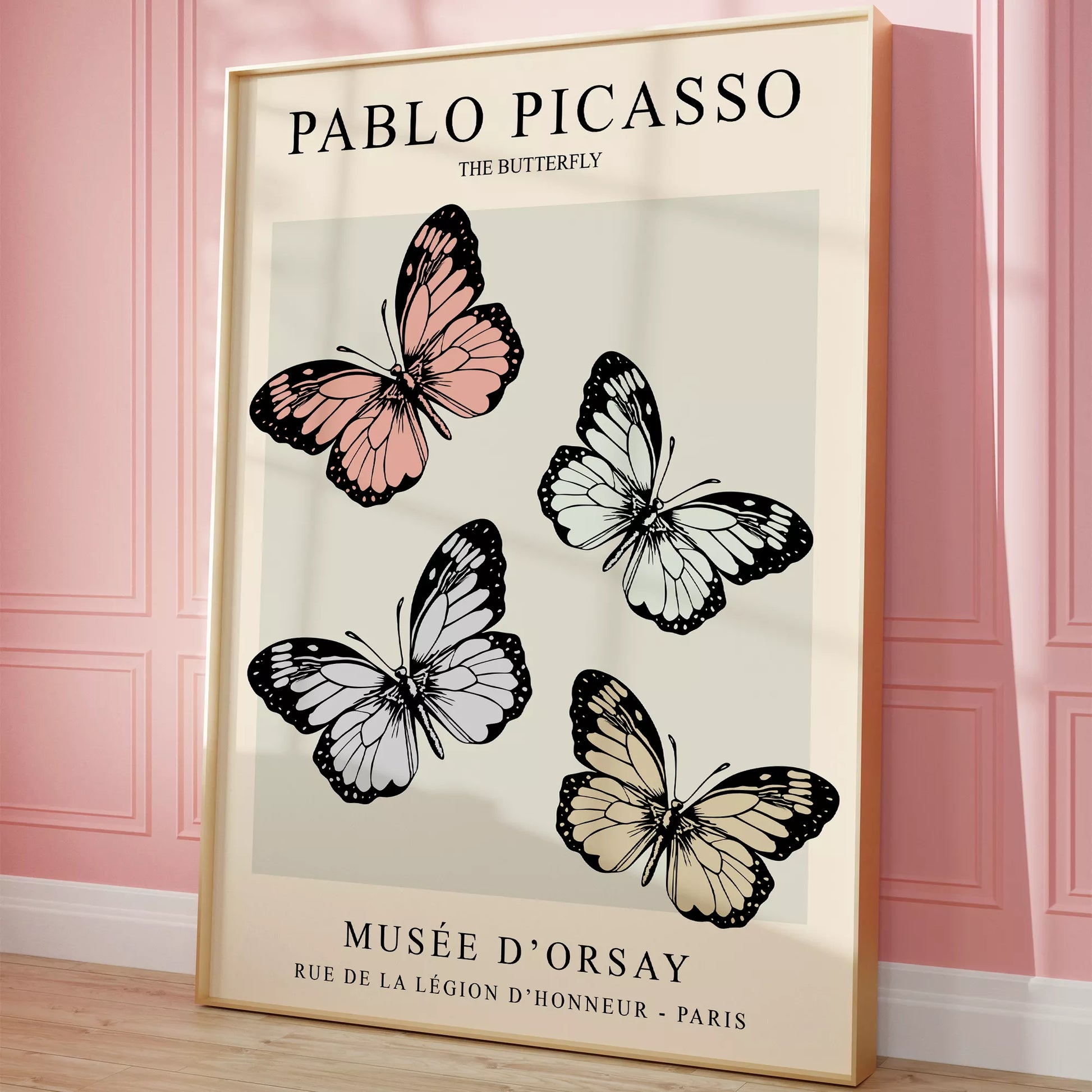 ピカソの蝶々アート4匹 パステルカラー モダンデザイン