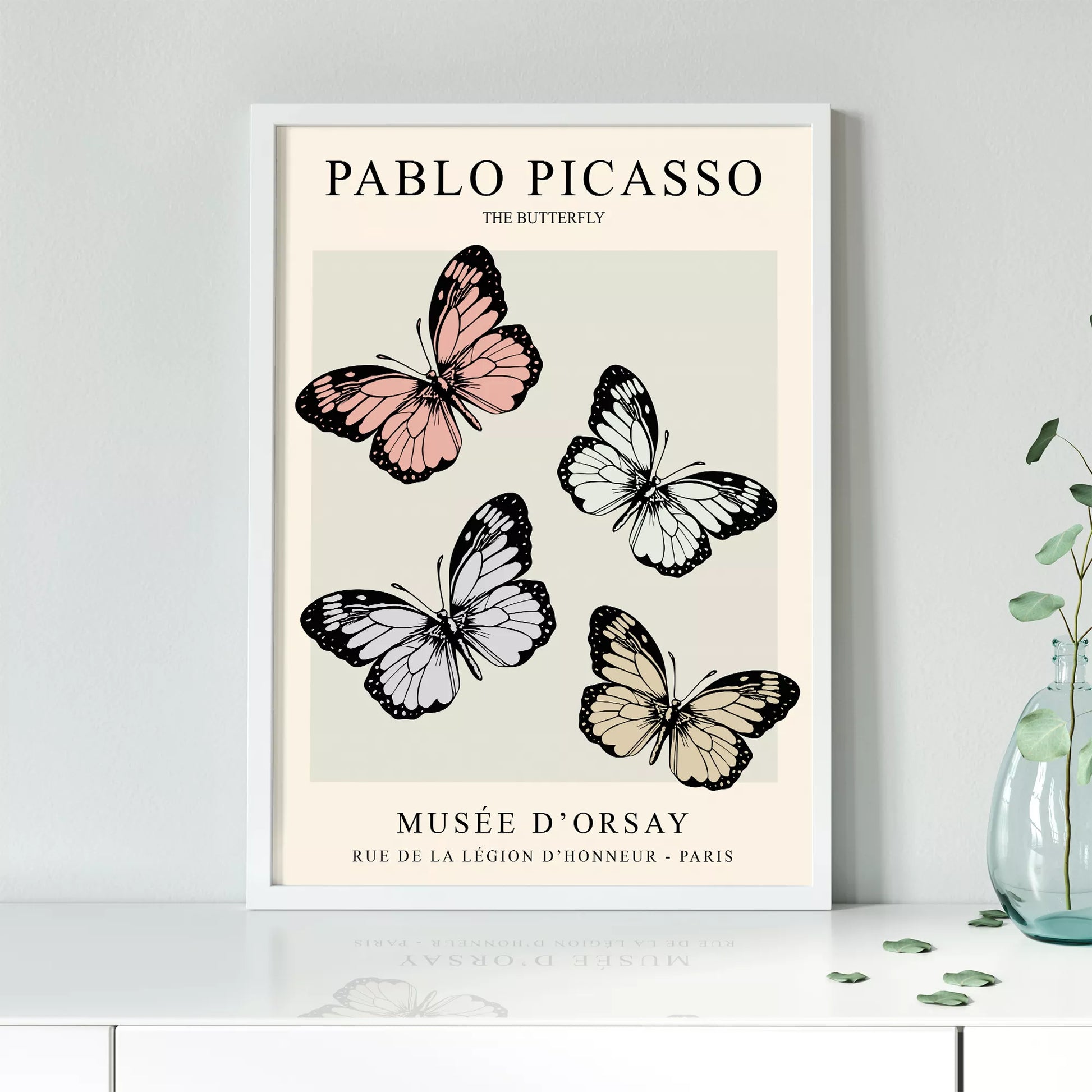 ピカソの蝶々アート4匹 パステルカラー モダンデザイン