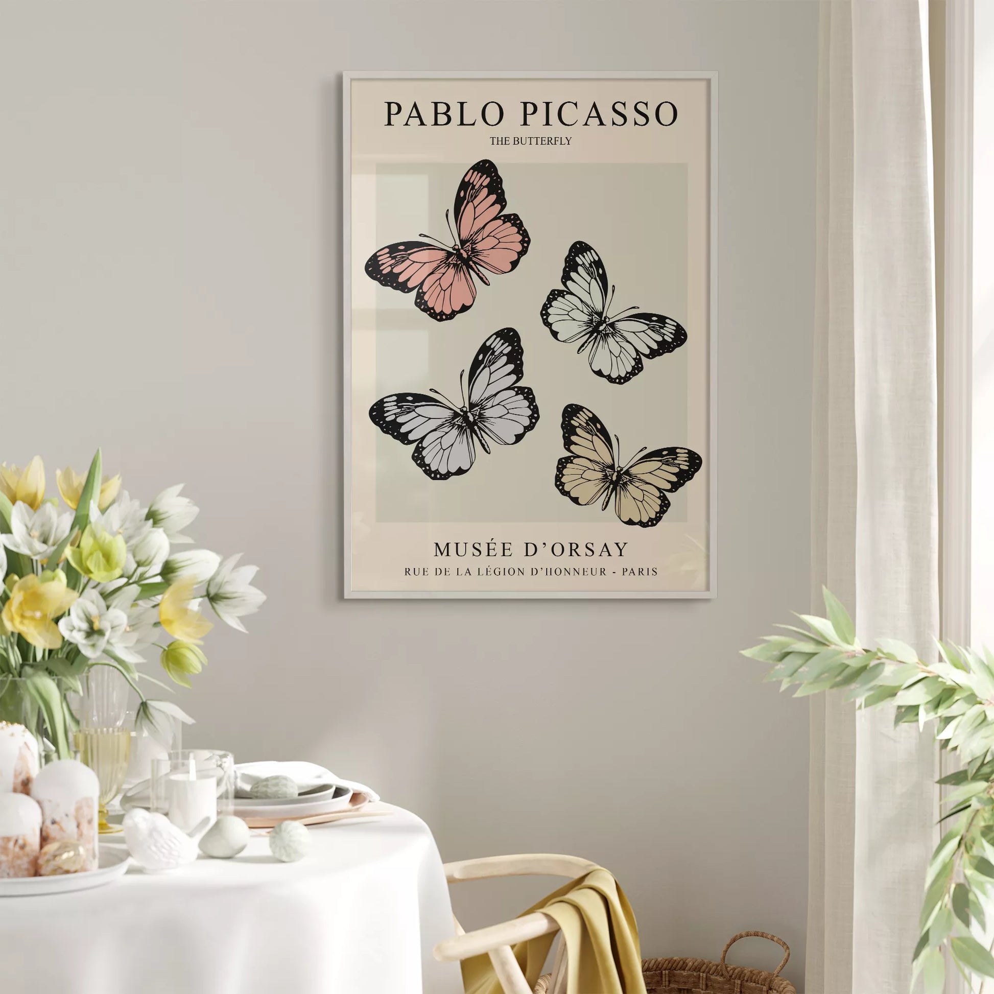 ピカソの蝶々アート4匹 パステルカラー モダンデザイン