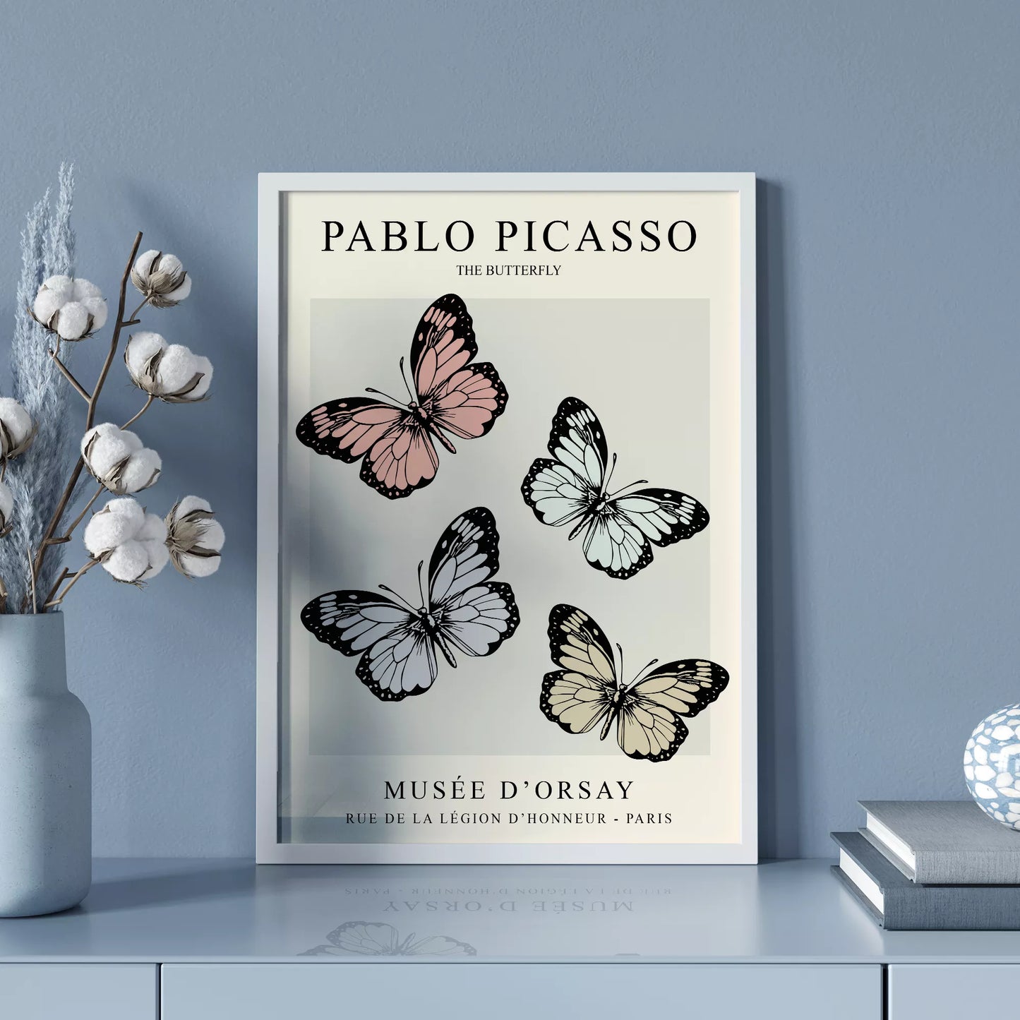 ピカソの蝶々アート4匹 パステルカラー モダンデザイン