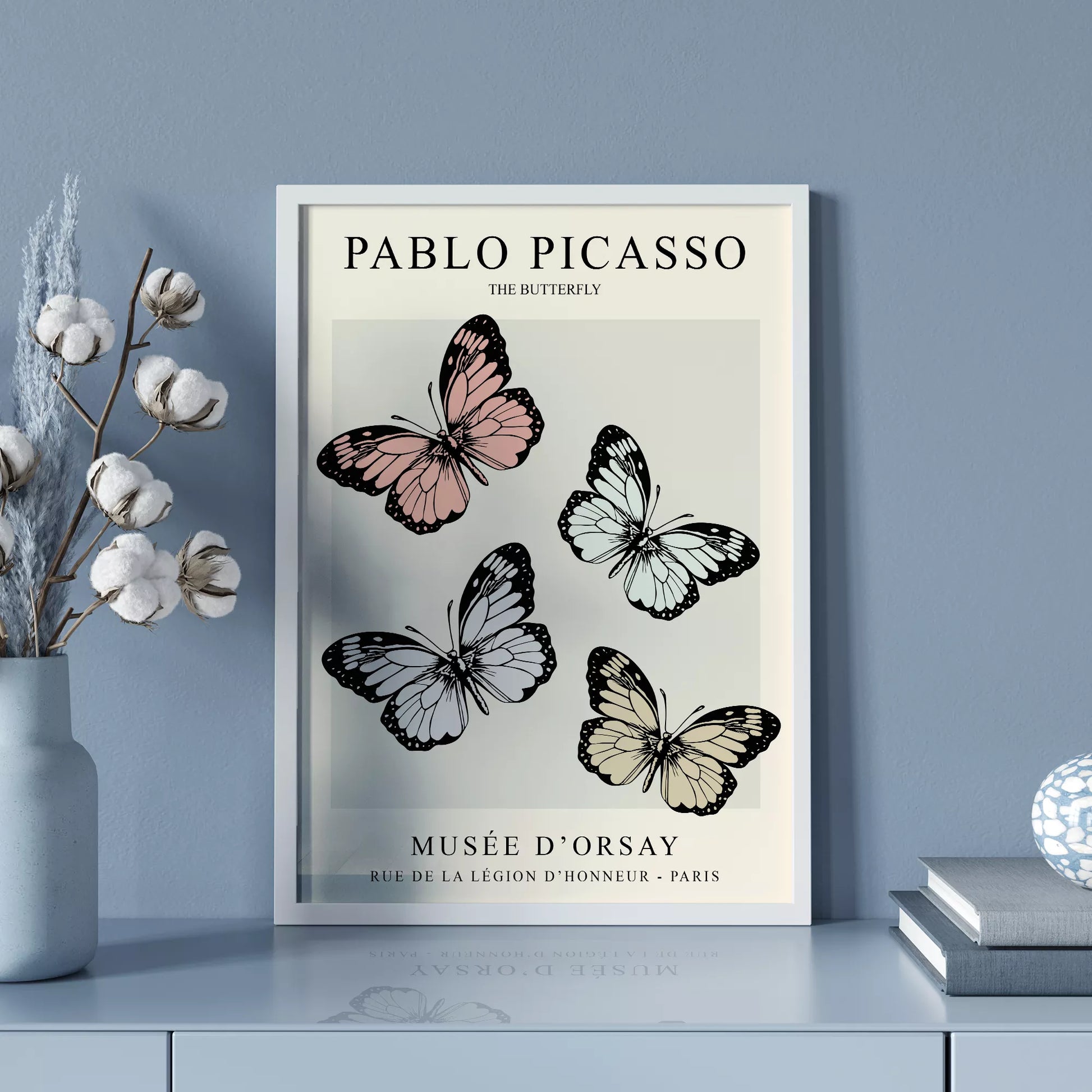 ピカソの蝶々アート4匹 パステルカラー モダンデザイン