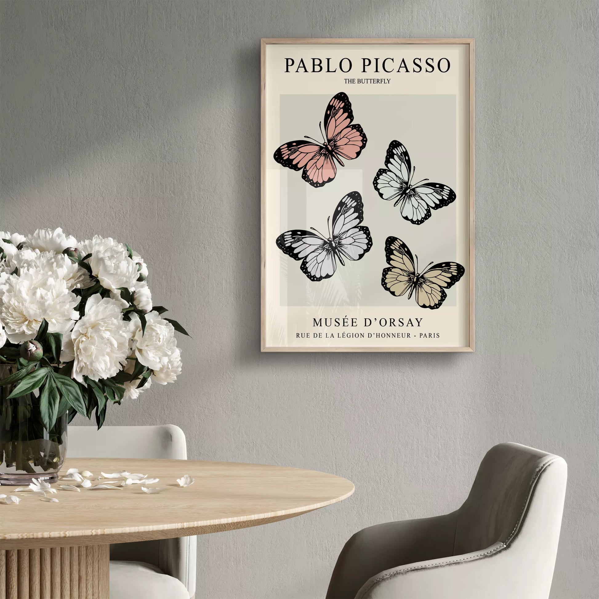 ピカソの蝶々アート4匹 パステルカラー モダンデザイン
