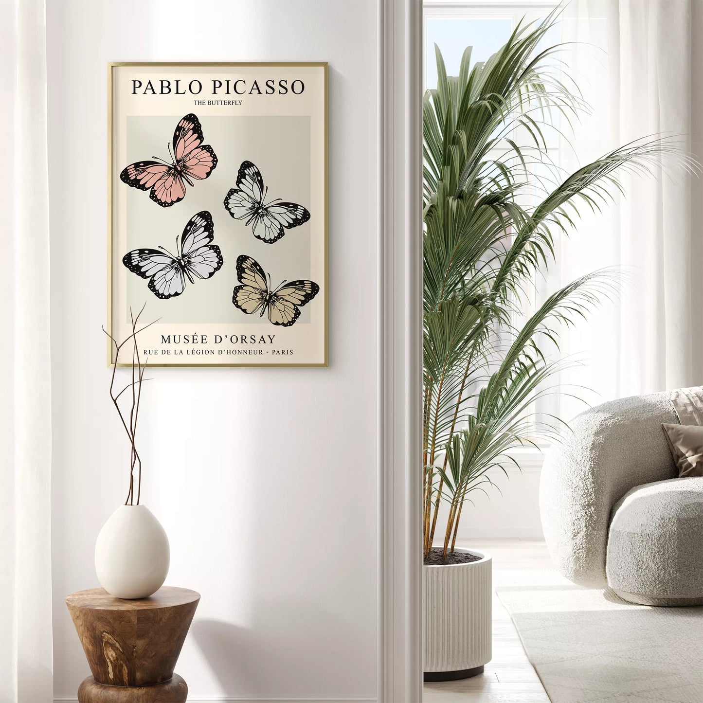 ピカソの蝶々アート4匹 パステルカラー モダンデザイン