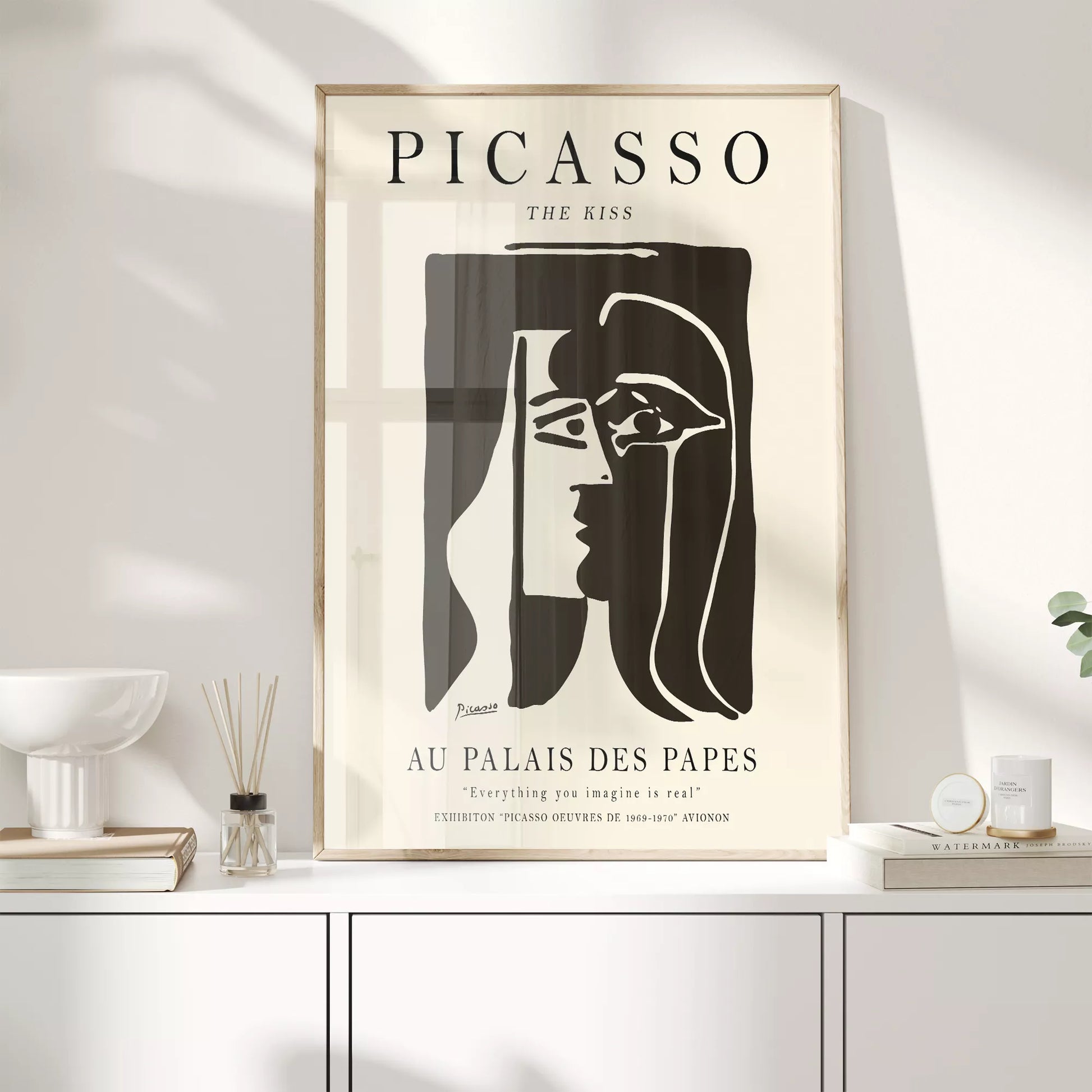 ピカソ作「キス」モノクロアート展ポスター、パレ・デ・パップ