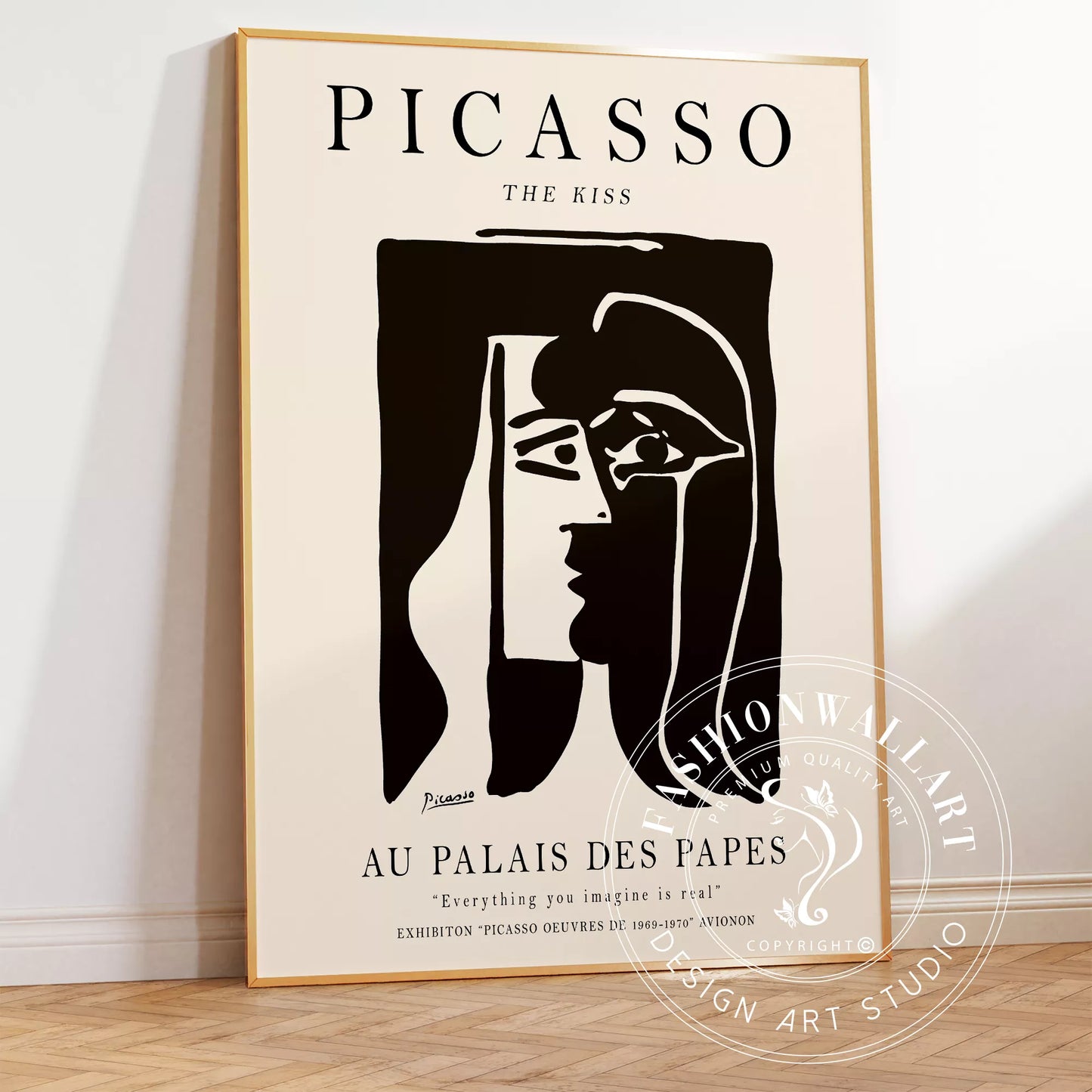 ピカソ作「キス」モノクロアート展ポスター、パレ・デ・パップ