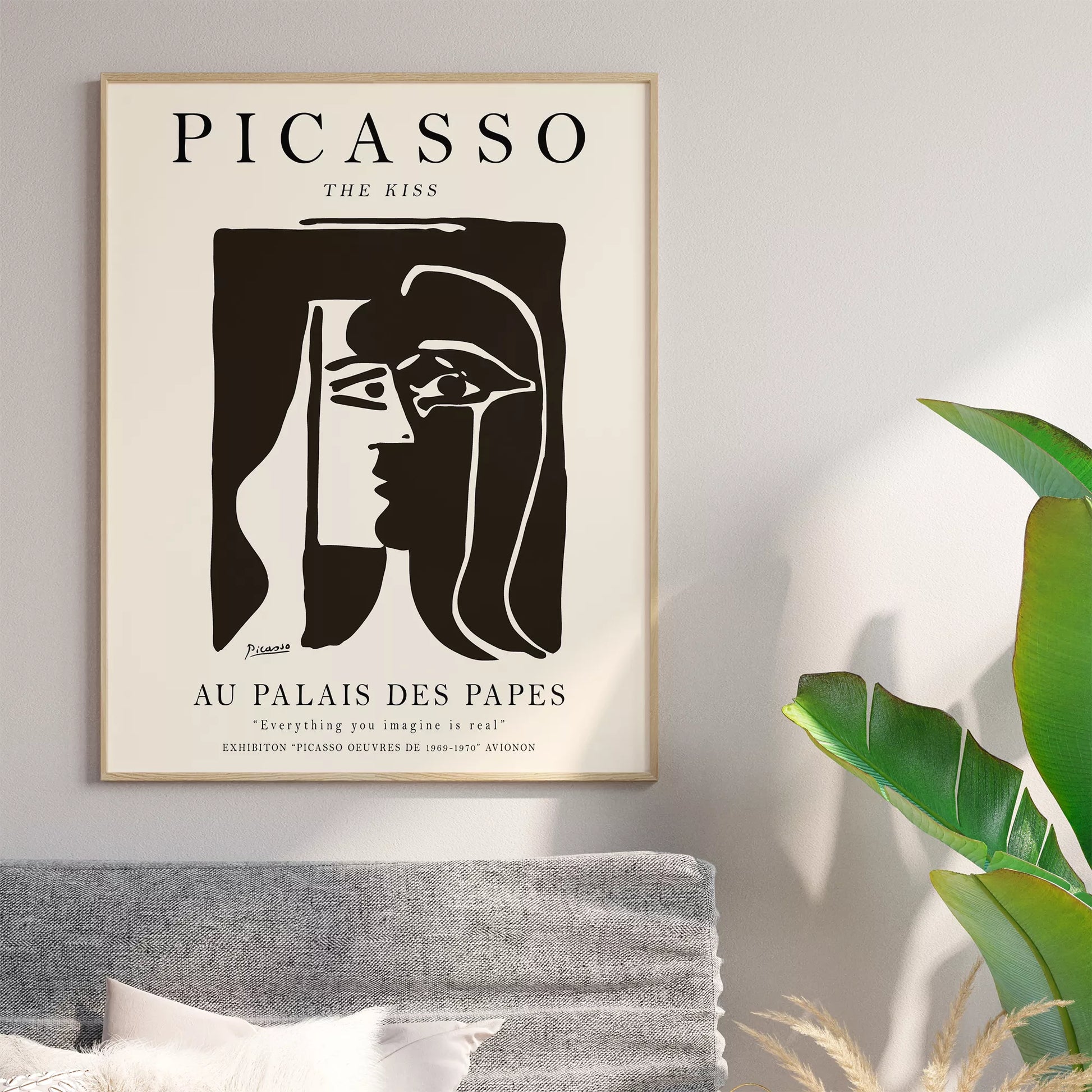 ピカソ作「キス」モノクロアート展ポスター、パレ・デ・パップ