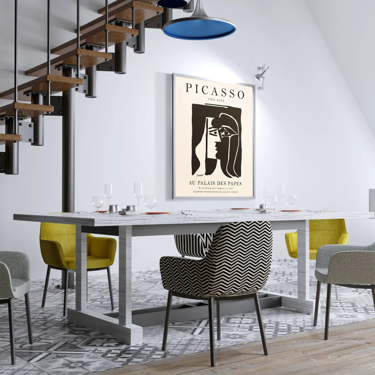 ピカソ作「キス」モノクロアート展ポスター、パレ・デ・パップ