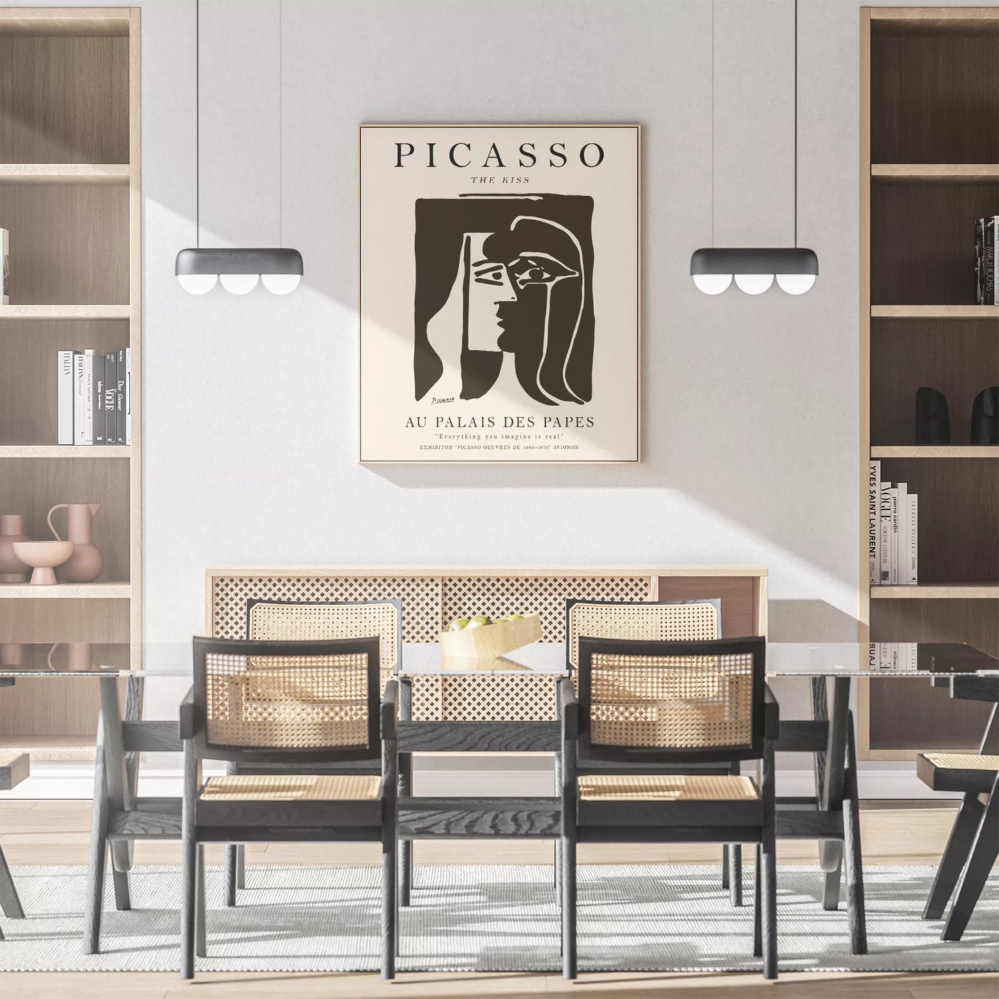 ピカソ作「キス」モノクロアート展ポスター、パレ・デ・パップ