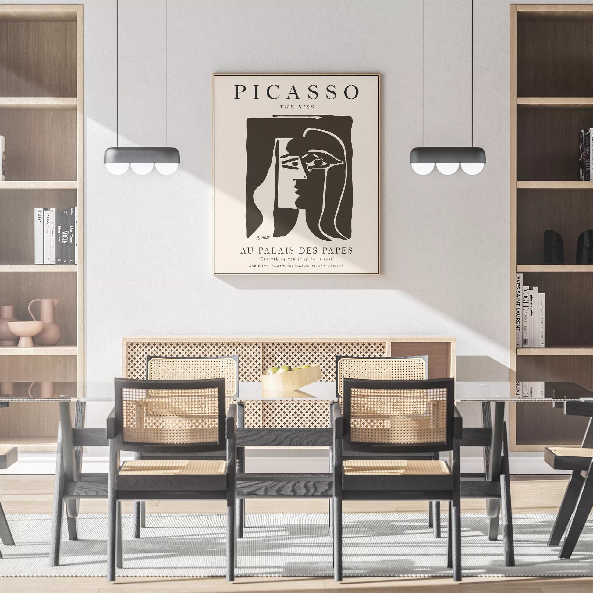 ピカソ作「キス」モノクロアート展ポスター、パレ・デ・パップ