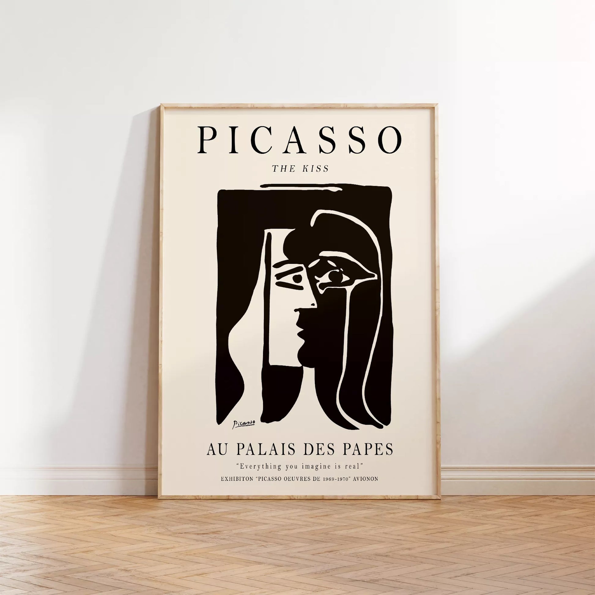 ピカソ作「キス」モノクロアート展ポスター、パレ・デ・パップ